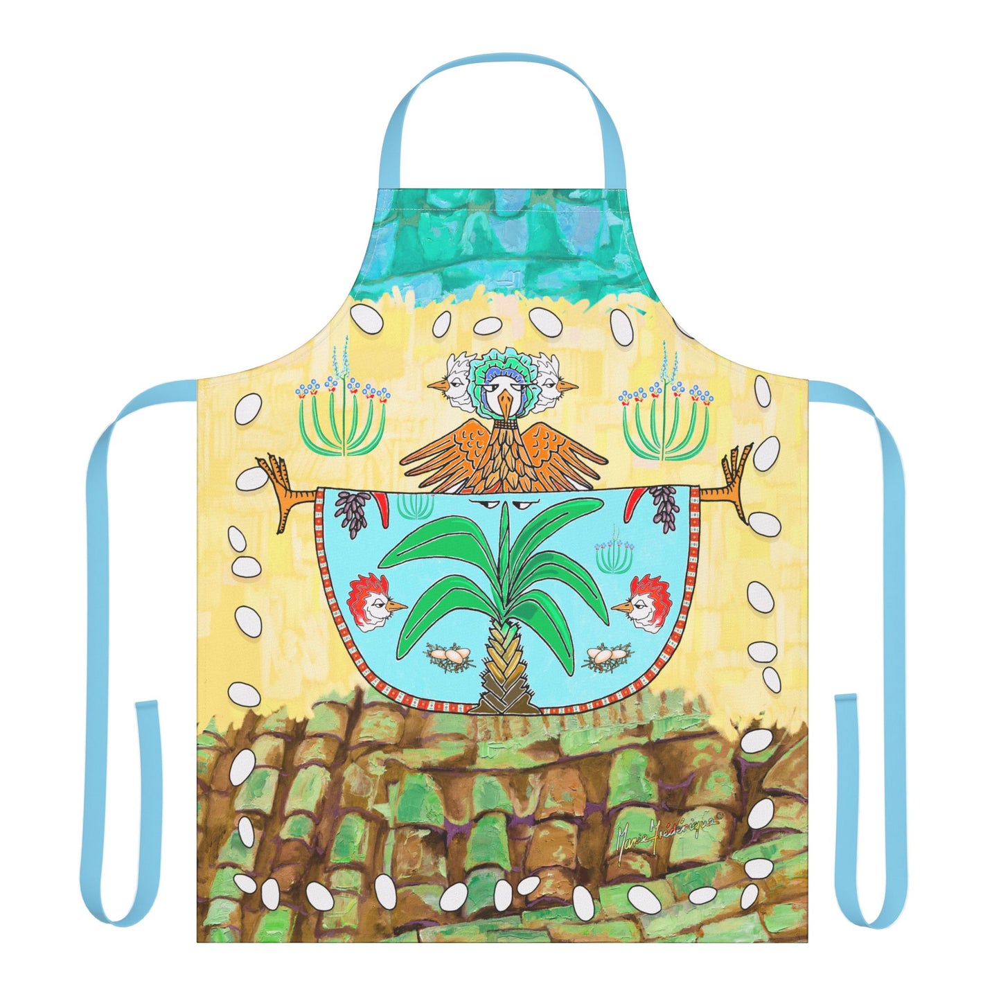 Tropical Dancing Chicken Kitchen Apron by artist Marie Frederique
