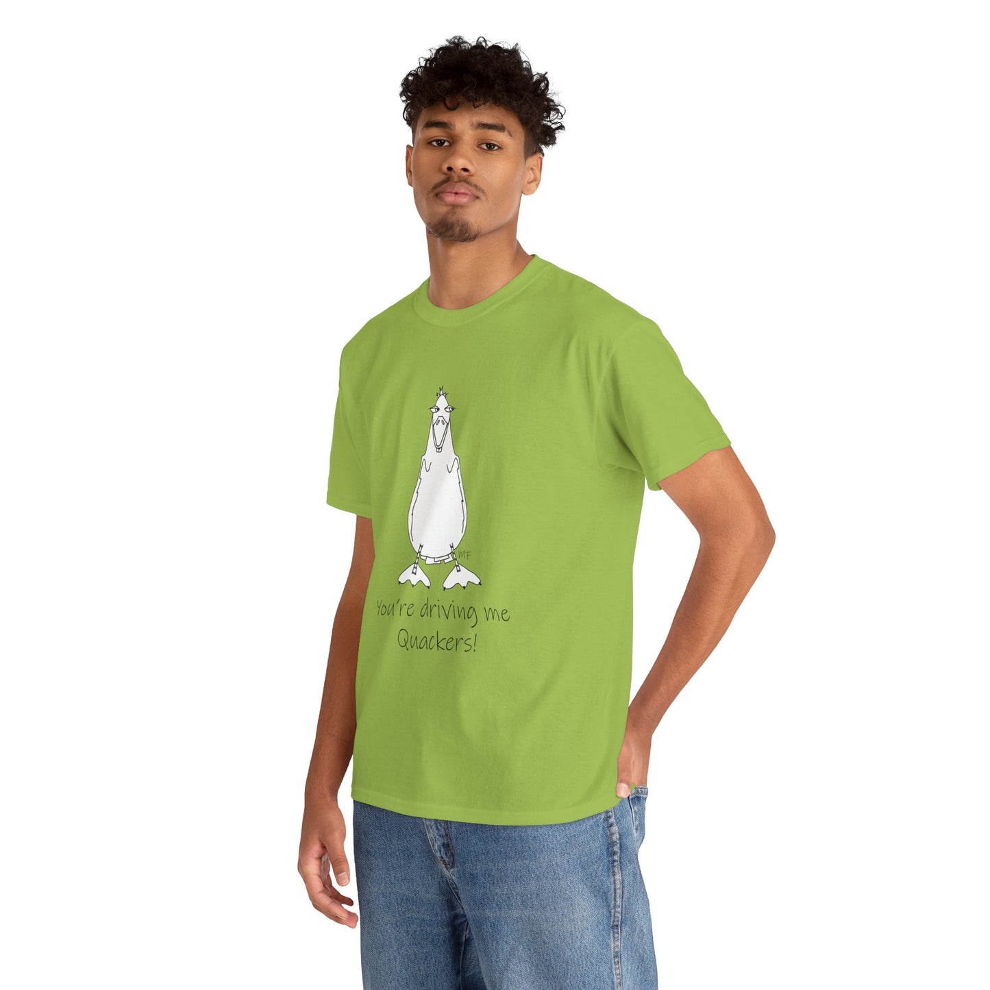 Duck lovers - You're Driving me Quackers! whimsical duck - Unisex Heavy Cotton Tee by artist Marie Frederique (S - 5XL)