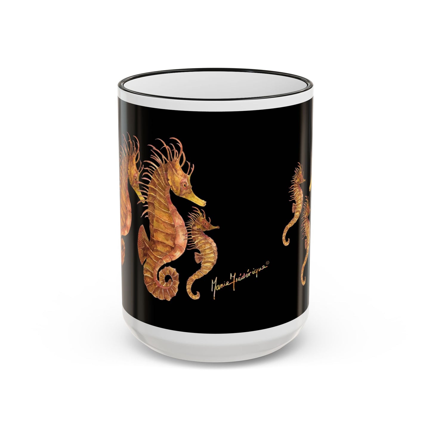 Seahorse Pod Accent Rim Mug – 11oz/15oz by artist Marie Frederique