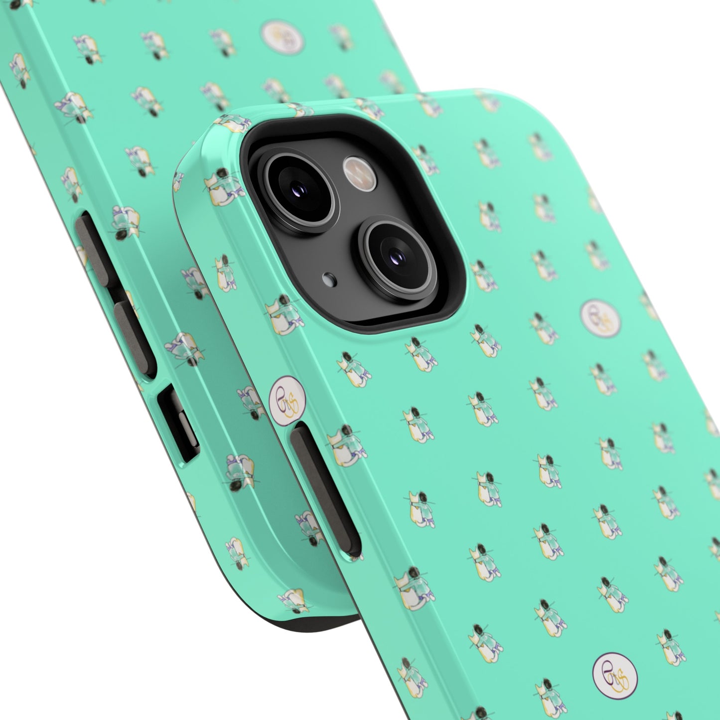 CTS Aqua - repeat pattern boy and dog, Impact-Resistant Phone Cases by artist Marie Frederique