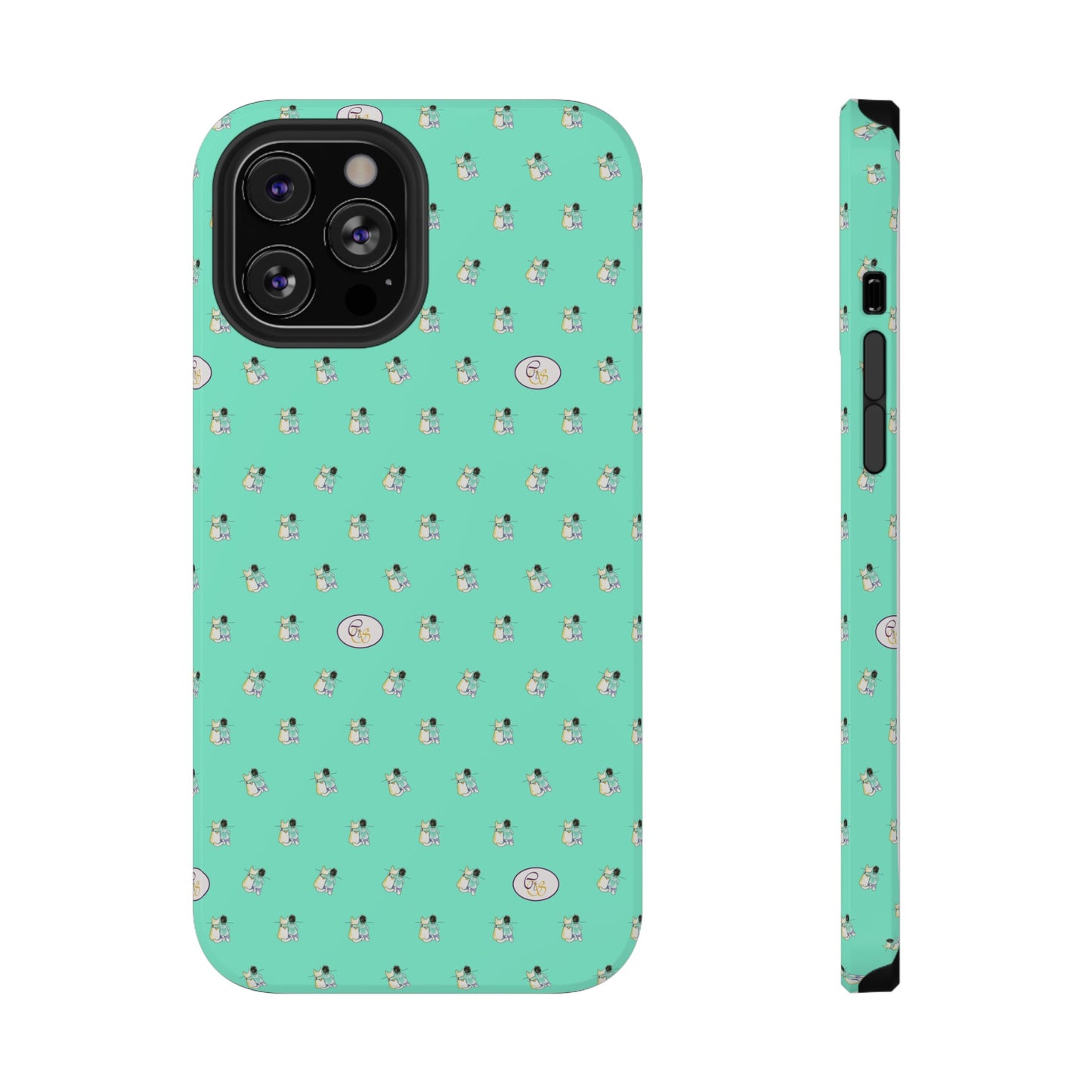 CTS Aqua - repeat pattern boy and dog, Impact-Resistant Phone Cases by artist Marie Frederique