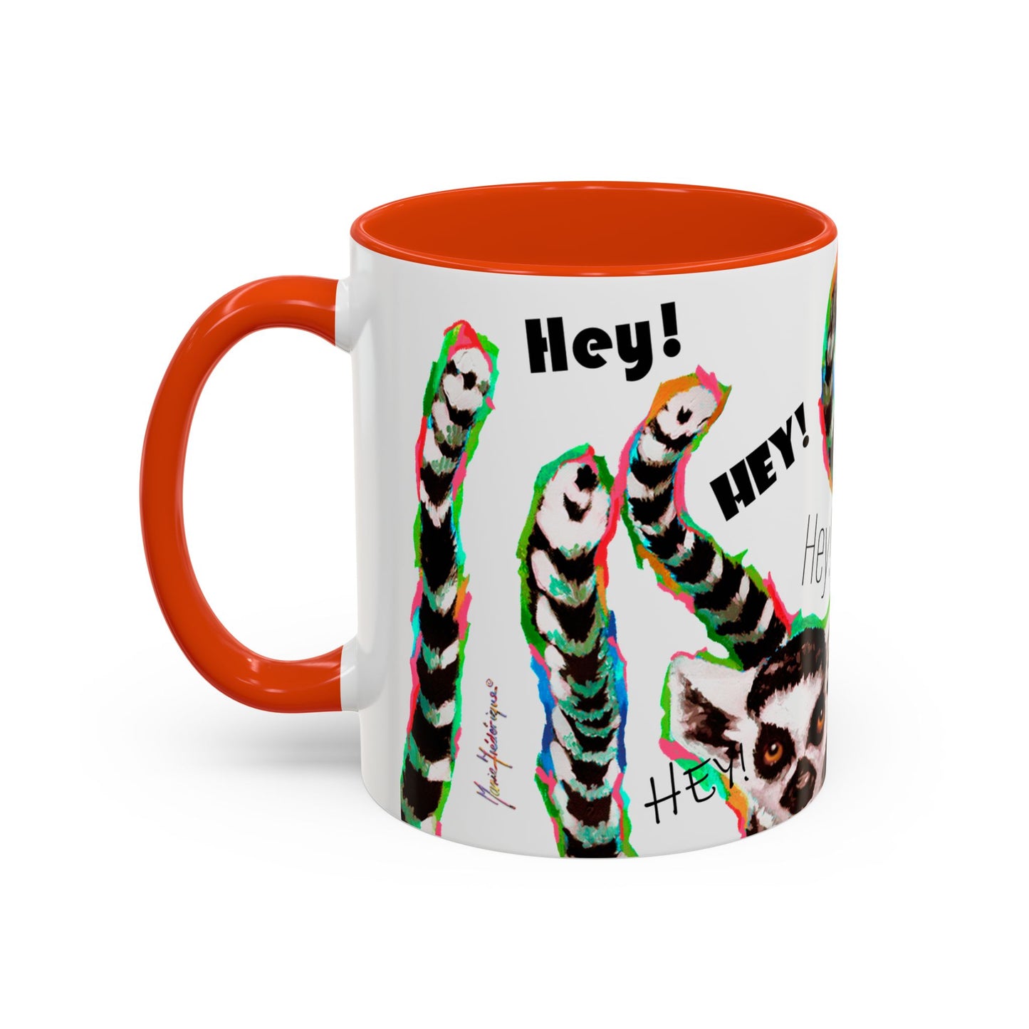 Lemurs from Madagascar scrambling to say "Hey!" - Colorful Mug by Artist Marie Frederique