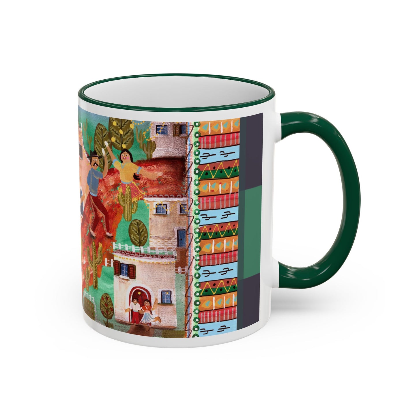 Colorful Folk Art Rim-Handle Mug — Vibrant Village Scene (11oz, 15oz) by artist Marie Frederique