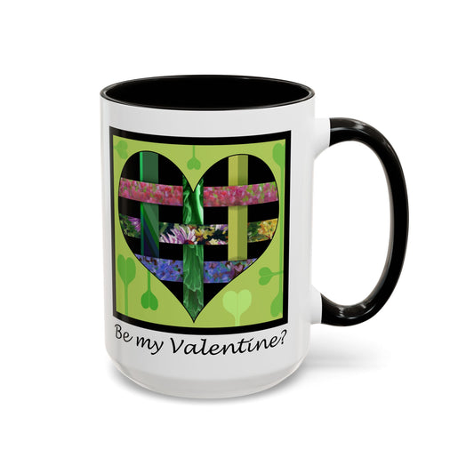 Valentine Black Multicolored Ribbon Heart - 11oz & 15oz Colorful Mug Gift by artist Marie Frederique