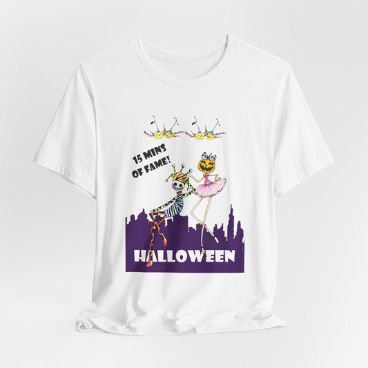 Halloween, 15 MINS OF FAME! - Unisex Jersey Short Sleeve Tee by artist Marie Frederique