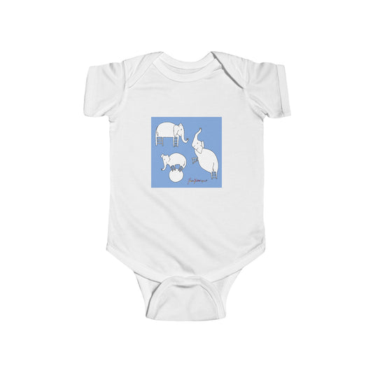 Infant Bodysuit - Whimsical 3 Elephant Drawing from Stepladder Ranch Animal Collection by artist Marie Frederique