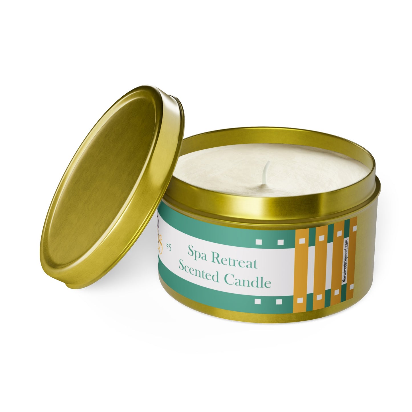 CTS #5 Candle Collection "Spa Retreat" Scented Coconut Soy Wax Candle in a metal tin. 4 oz or 8 oz, 3 tin colors silver, black or gold