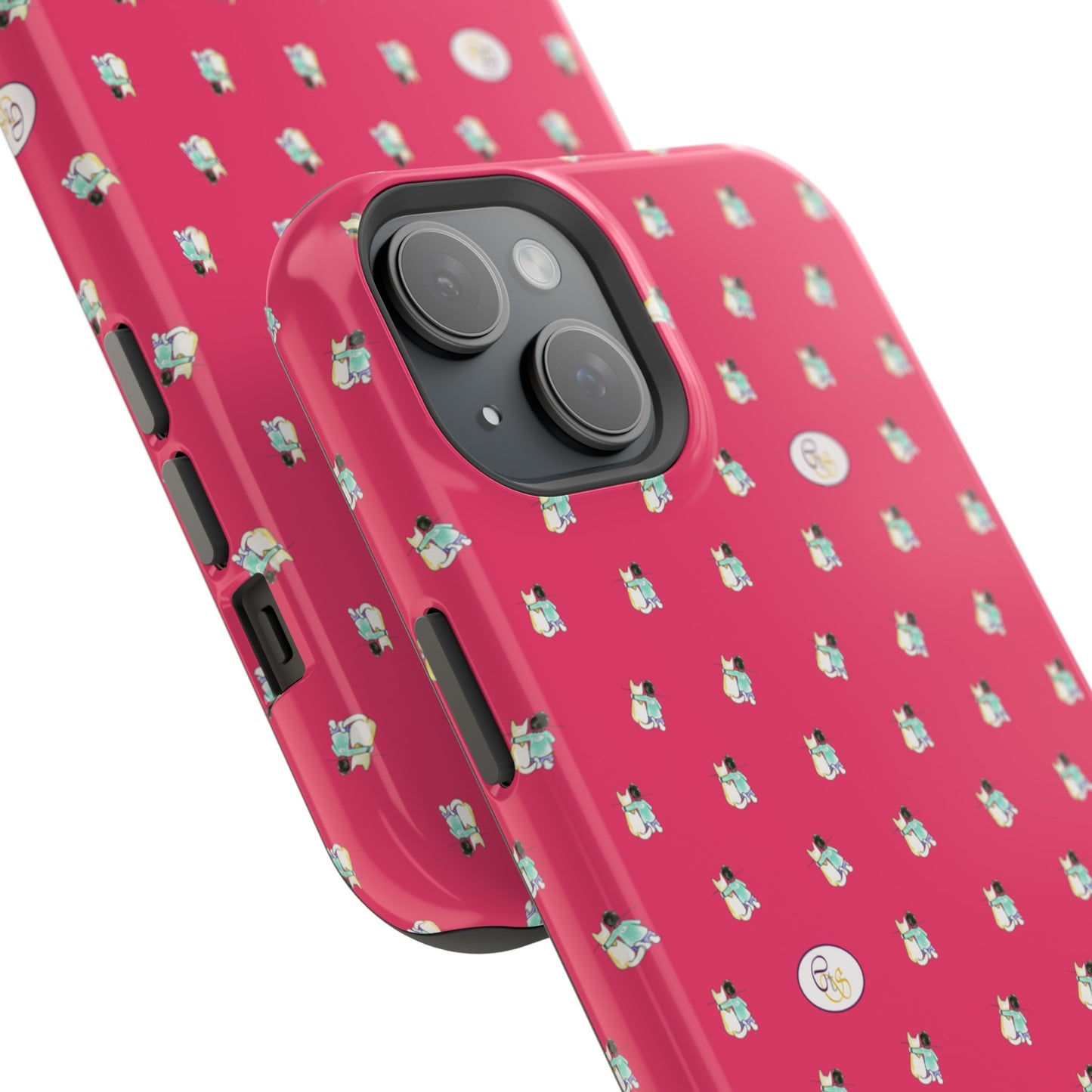 CTS Pink - repeat pattern boy and dog, Impact-Resistant Phone Cases by artist Marie Frederique