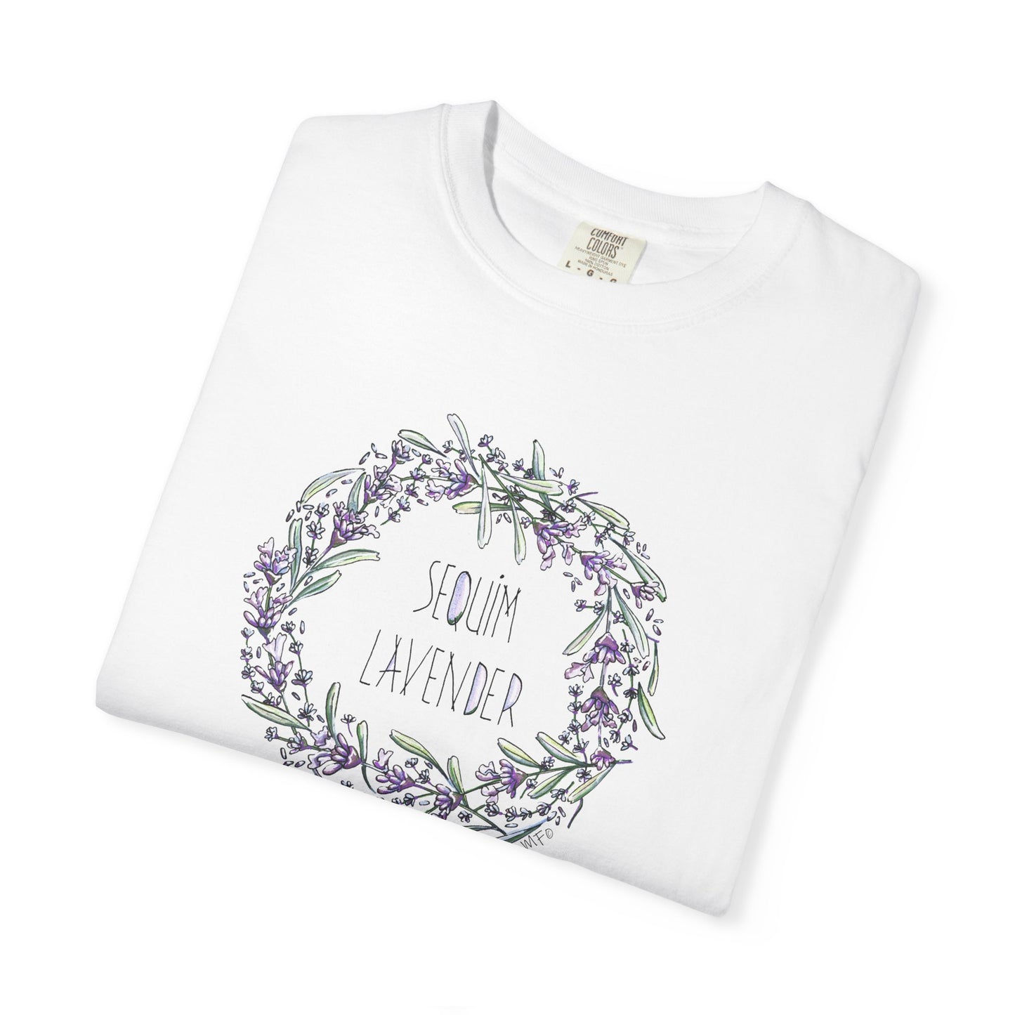 Lavender Wreath, Sequim WA - Unisex Garment-Dyed T-shirt by artist Marie Frederique