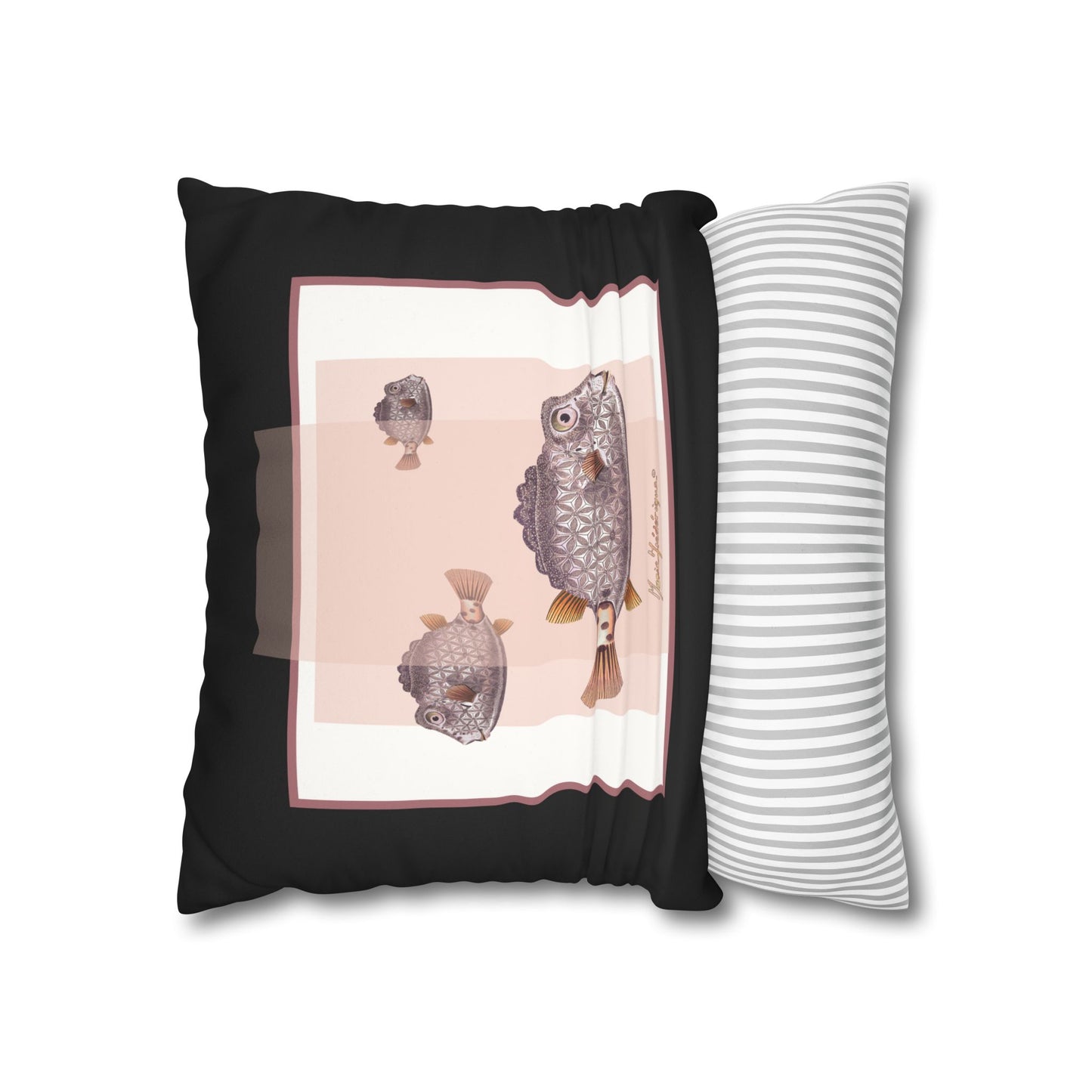 Boxfish Faux Suede Pillowcase — Decorative Square Throw Pillow Cover by artist Marie Frederique