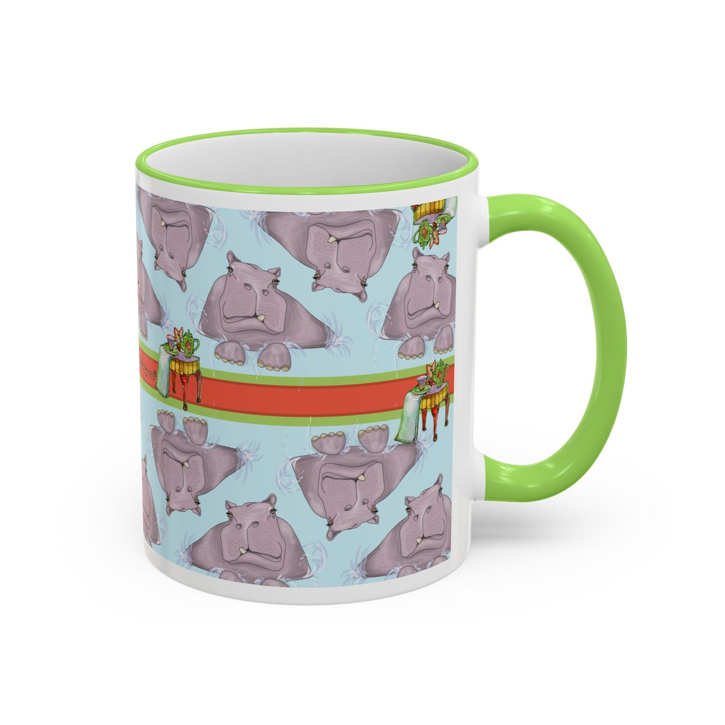 Happy Hippo Pattern Mug — Coffee Tea Mug (11oz, 15oz) by artist Marie Frederique