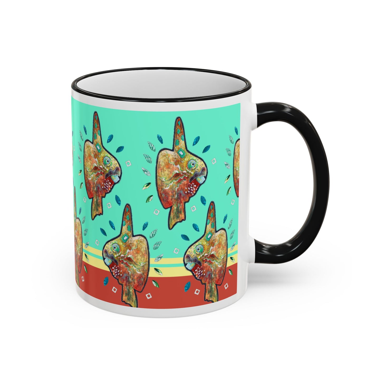 Sunfish Pattern Accent Rim Mug (11oz & 15oz) by artist Marie Frederique