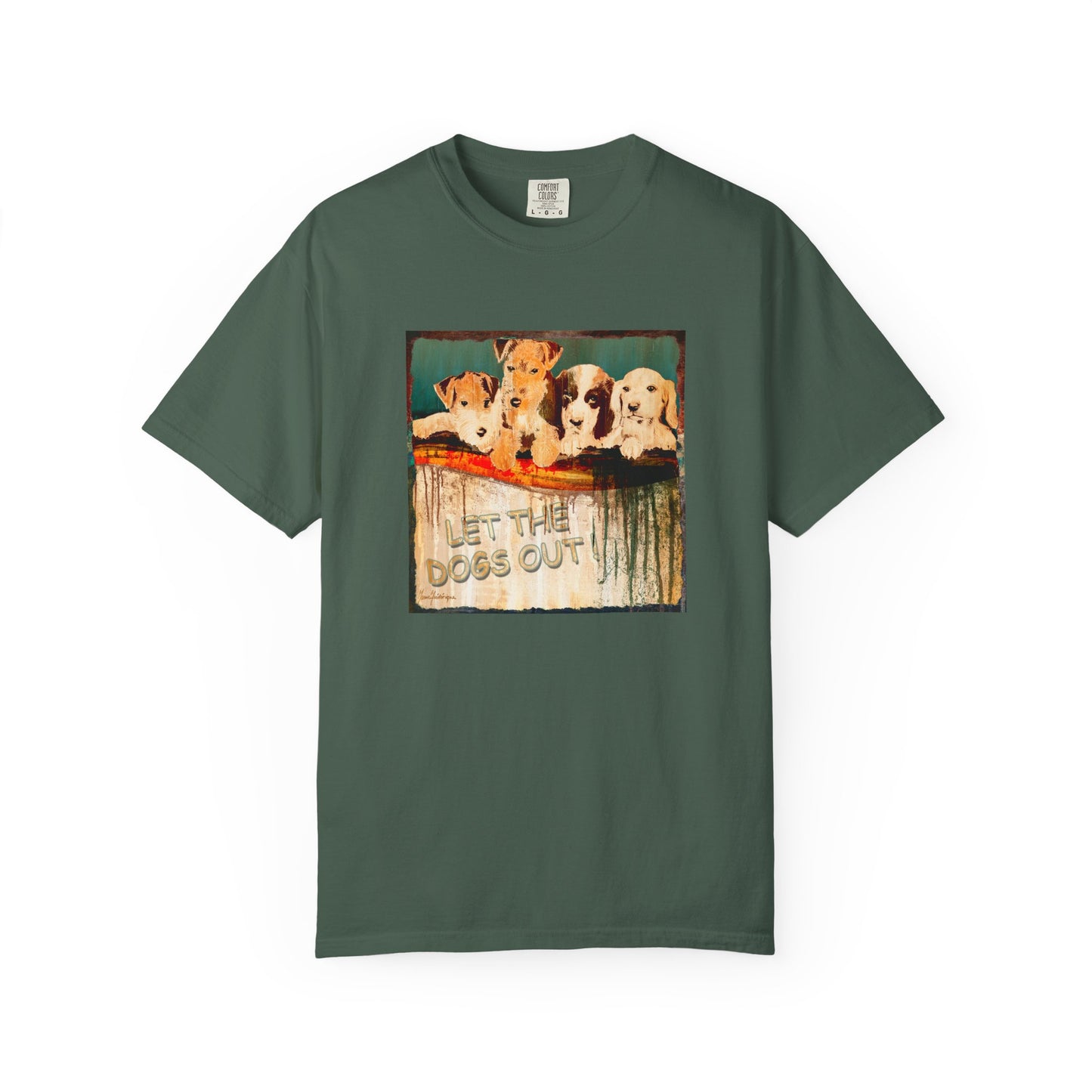 'Let the Dogs Out' Unisex T-Shirt - Fun Retro Pet Lover Tee by artist Marie Frederique