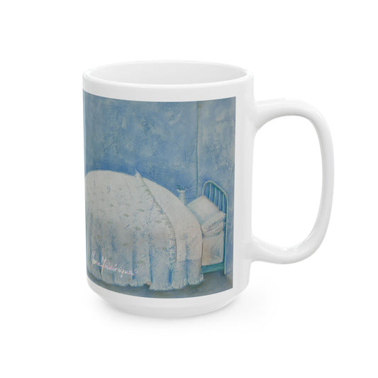 I can't Adult today, blue bed mug by Artist Marie Frederique