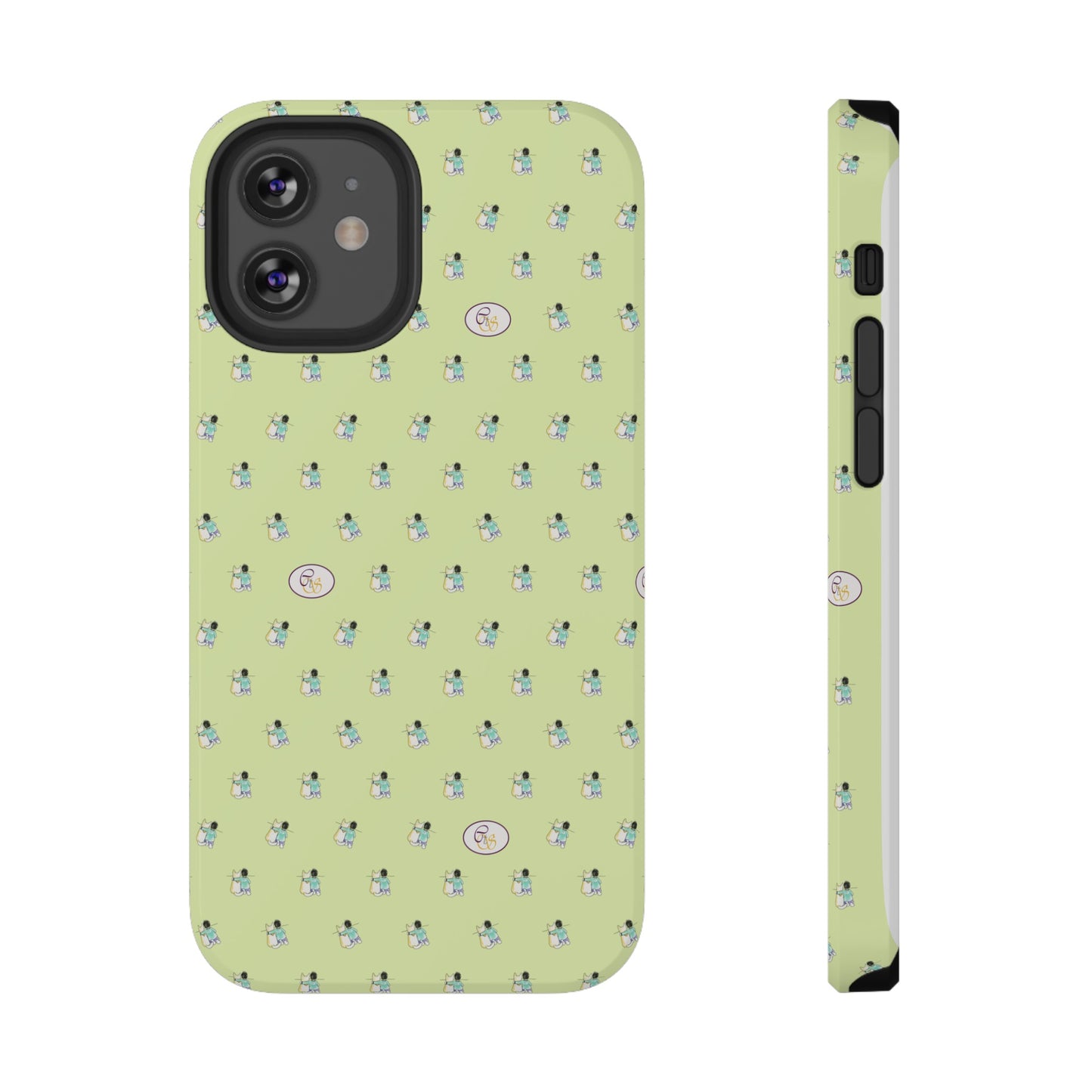 CTS Light Green - repeat pattern boy and dog, Impact-Resistant Phone Cases by artist Marie Frederique