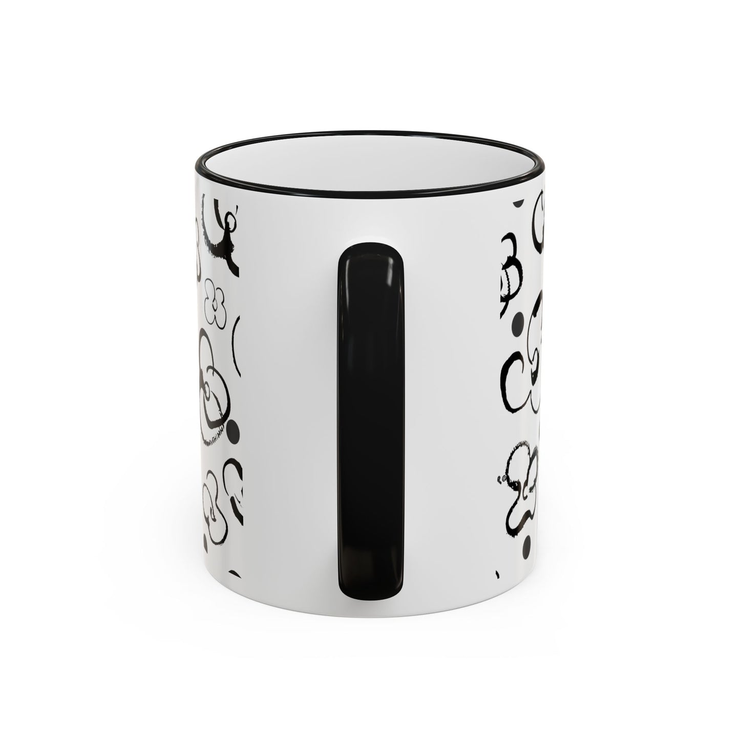 Black & White Floral Brush Doodle Accent Mug (11oz/15oz) by artist Marie Frederique