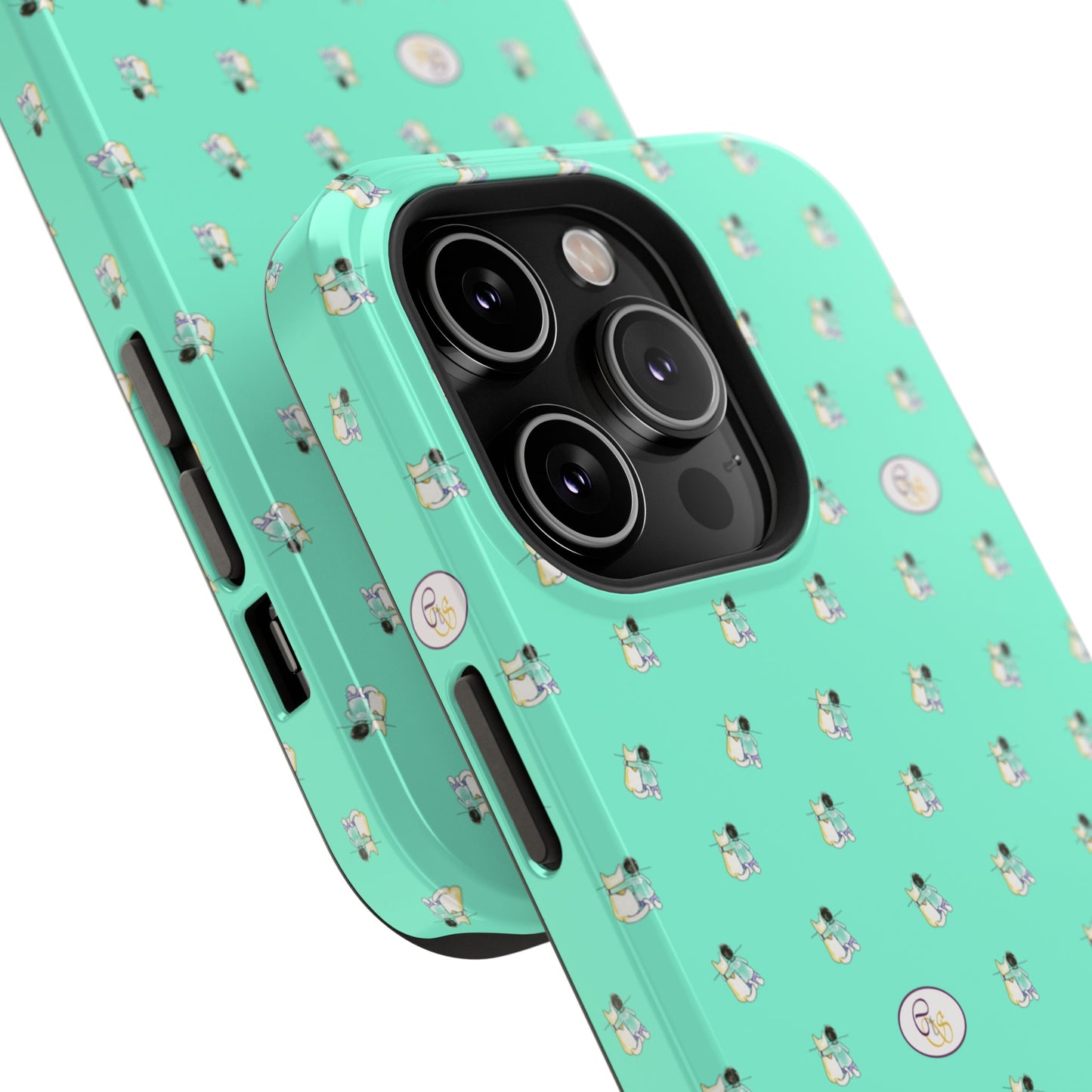 CTS Aqua - repeat pattern boy and dog, Impact-Resistant Phone Cases by artist Marie Frederique