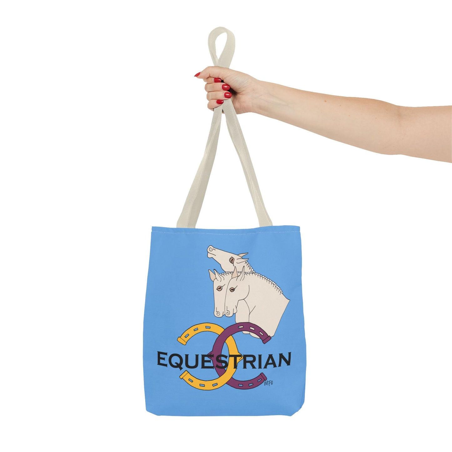 EQUESTRIAN CTS, Light Blue Tote Bag in 3 sizes and black or beige handles by artist Marie Frederique