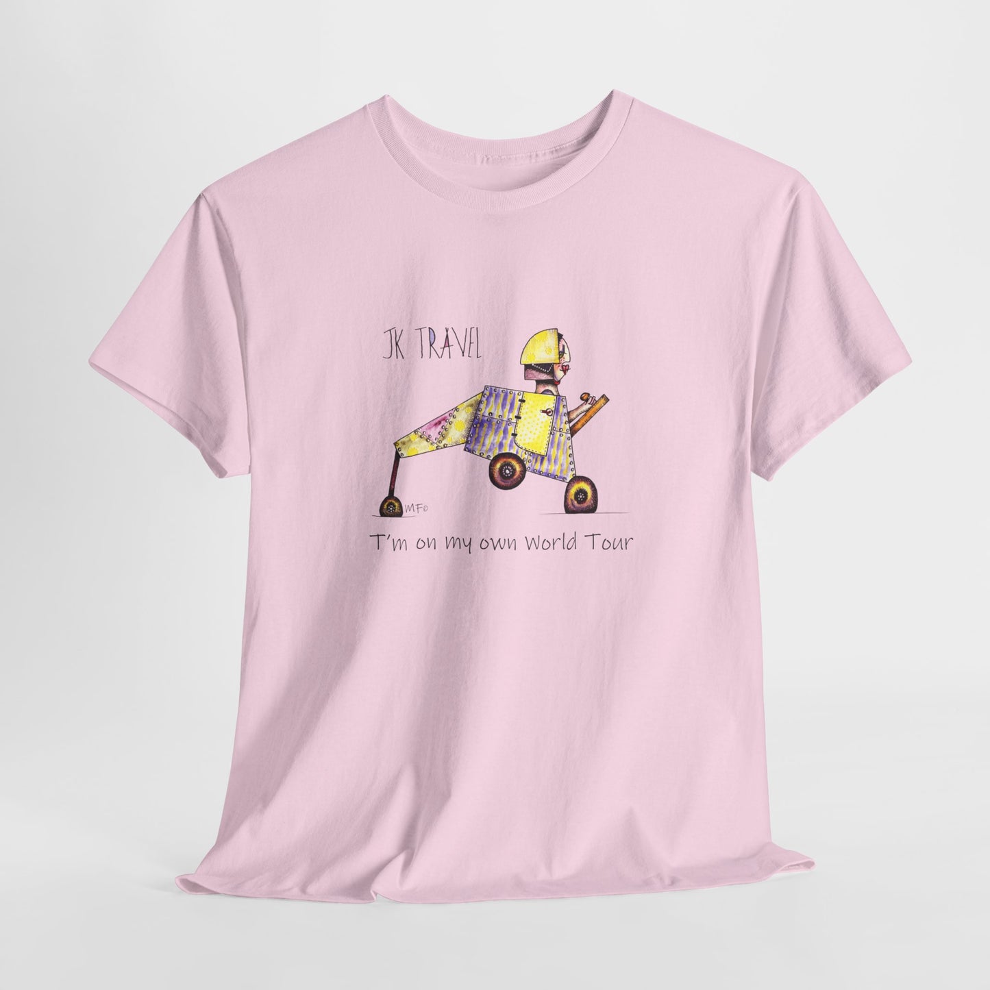 JK TRAVEL, I'm on my own World Tour! - Unisex Heavy Cotton Tee by Marie Frederique art in 6 colors (S - 5XL)