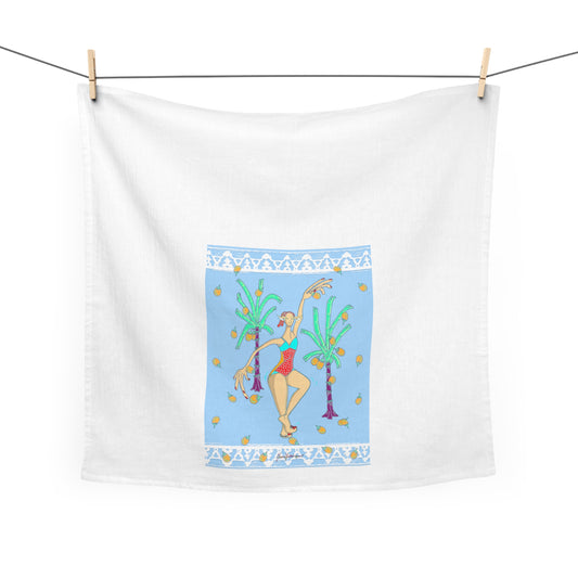 Tropical Garden Tea Towel – Fruit & Palm Print Kitchen Towel by artist Marie Frederique