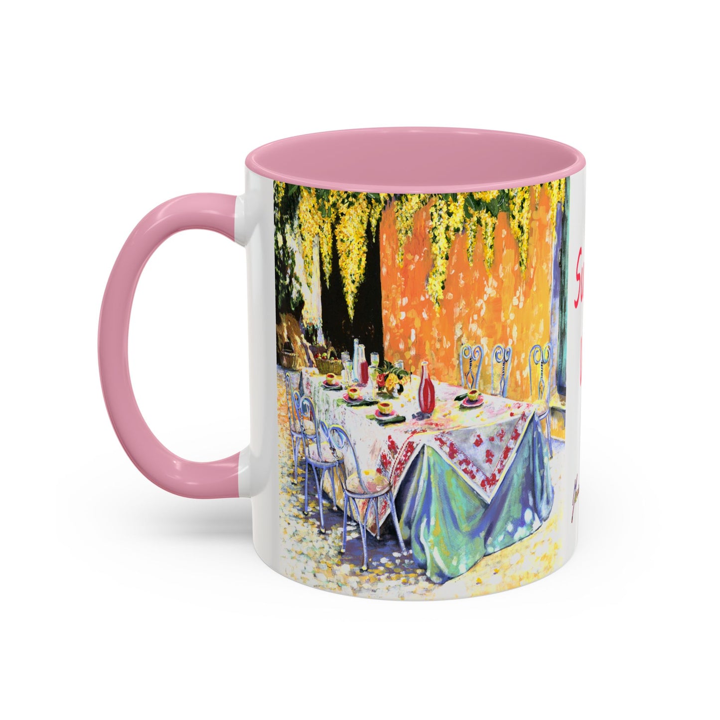 Summer Vibes, Summer pation lunch table - Colorful Mug by artist Marie Frederique