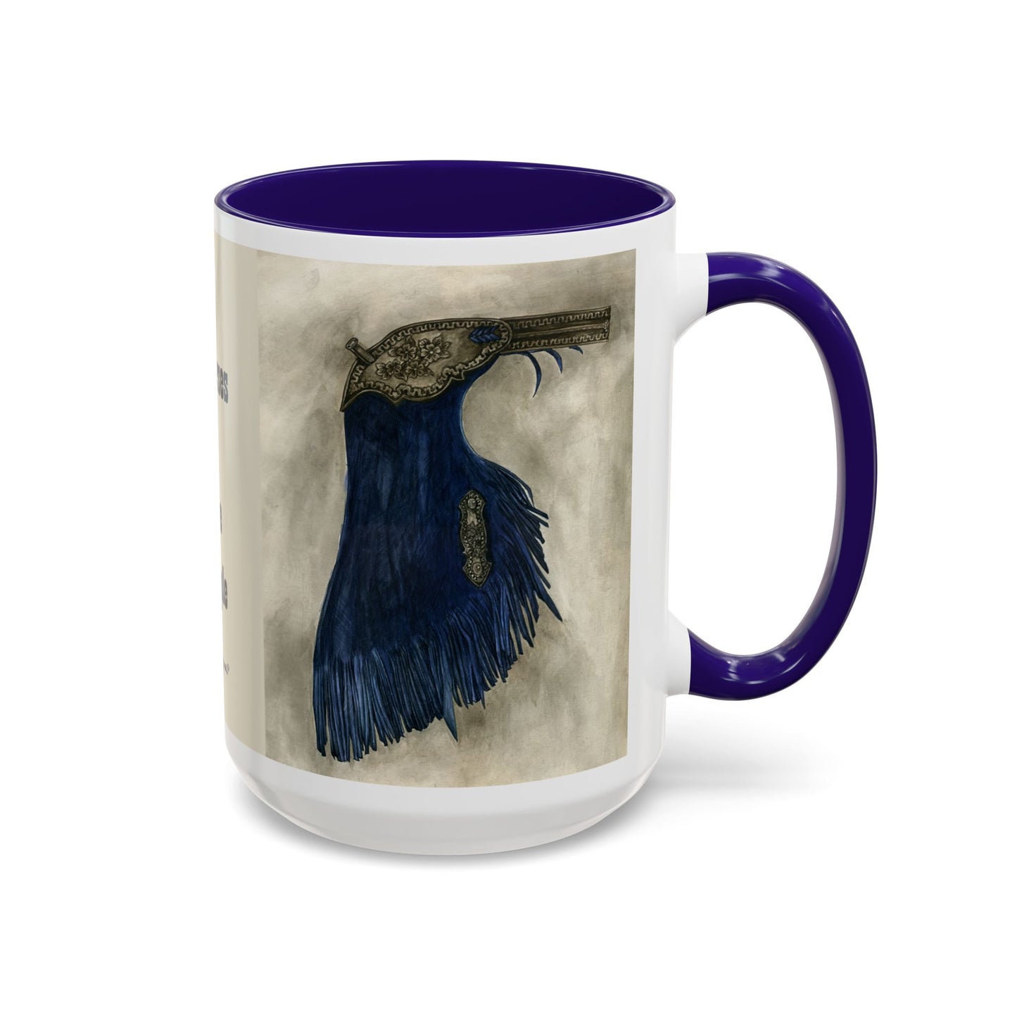 I like horses and maybe 3 people, Blue Chaps Western Equitation Colorful Mug by Artist Marie Frederique