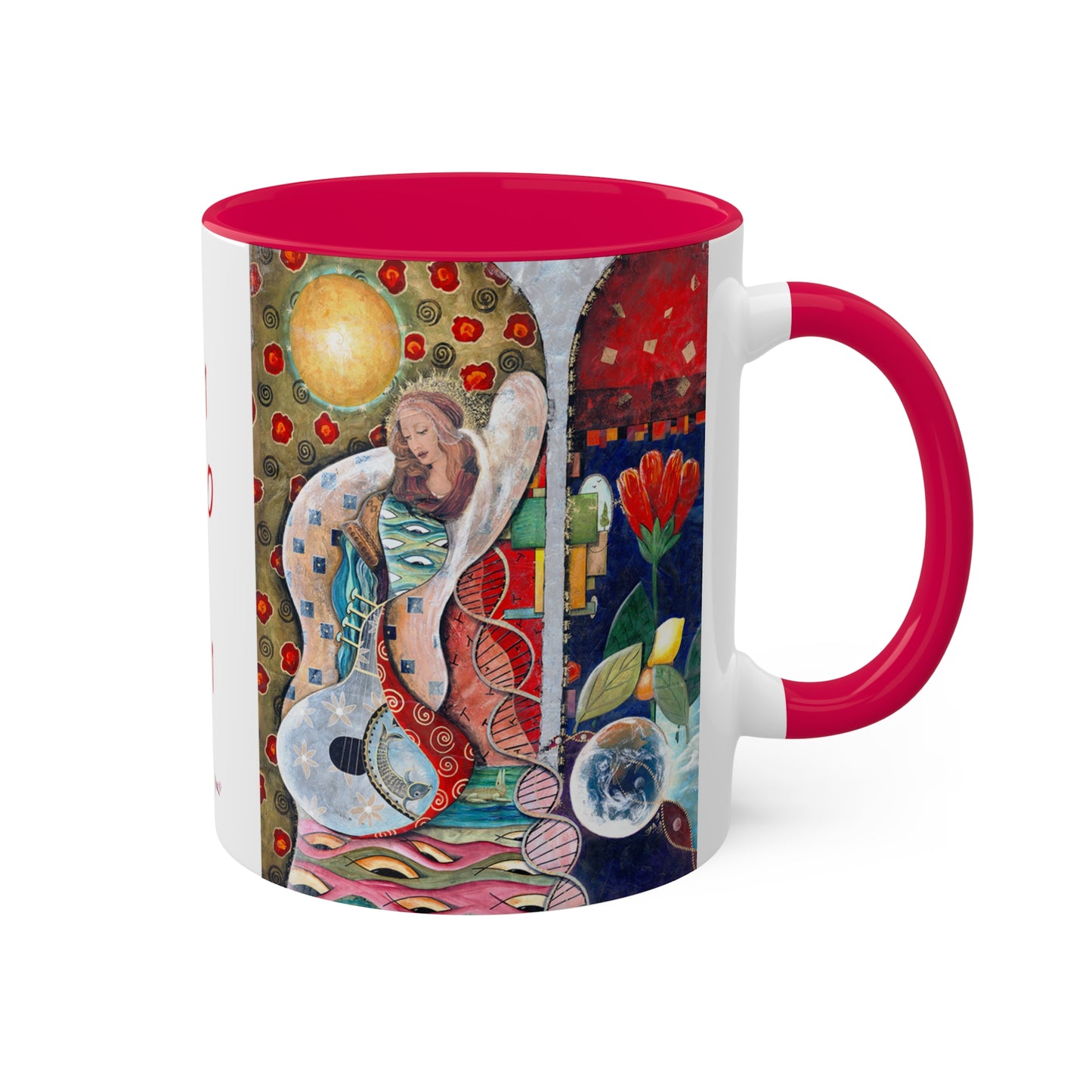 Mother Mary - Colorful Mug in 5 colors, Red Black, Light green, Blue and Pink 11oz By Artist Marie Frederique