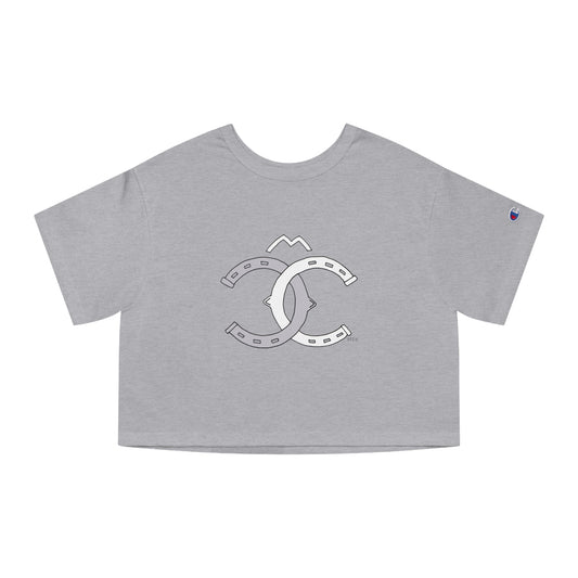 Interlocking Horseshoes, Champion Women's Heritage Cropped T-Shirt by artist Marie Frederique