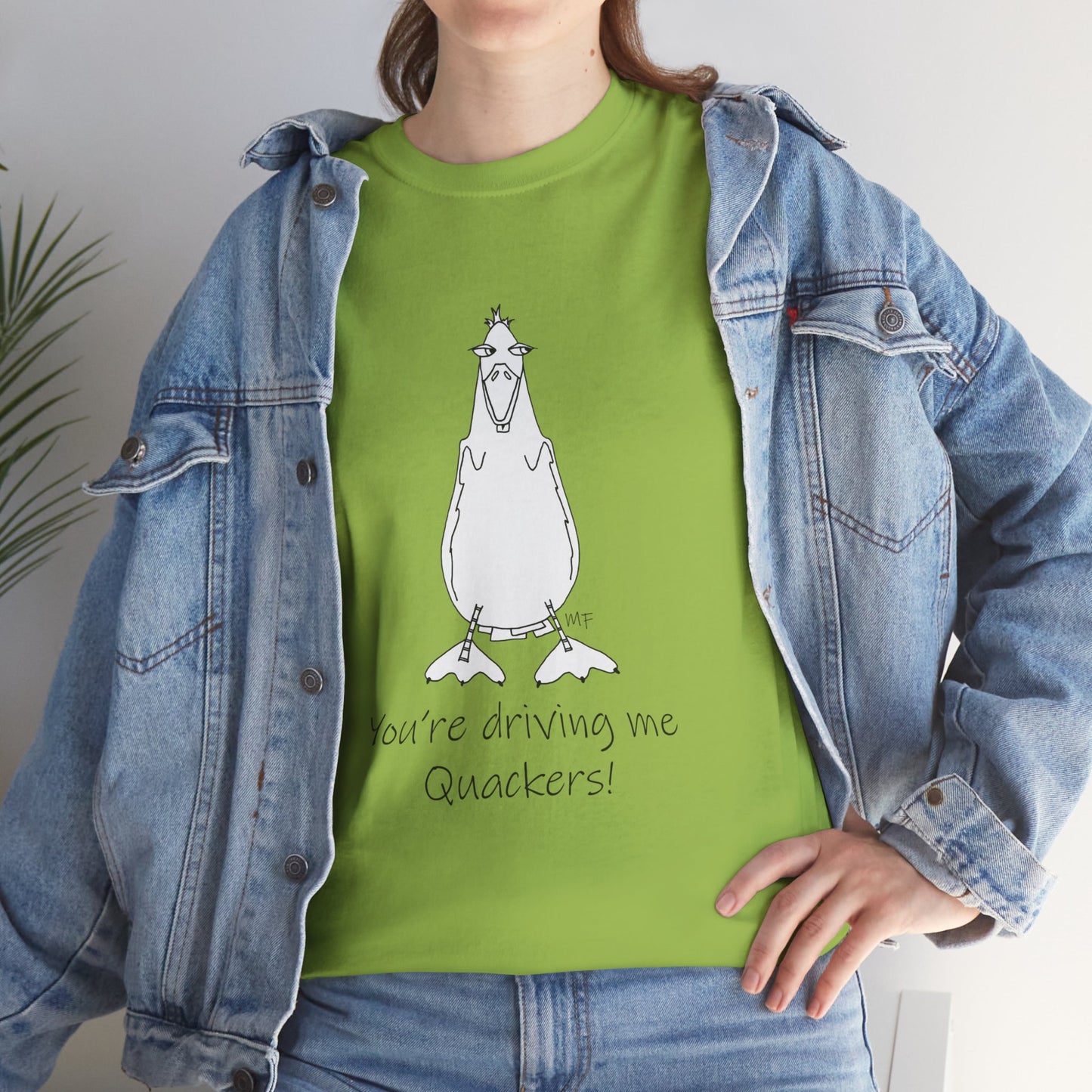 Duck lovers - You're Driving me Quackers! whimsical duck - Unisex Heavy Cotton Tee by artist Marie Frederique (S - 5XL)