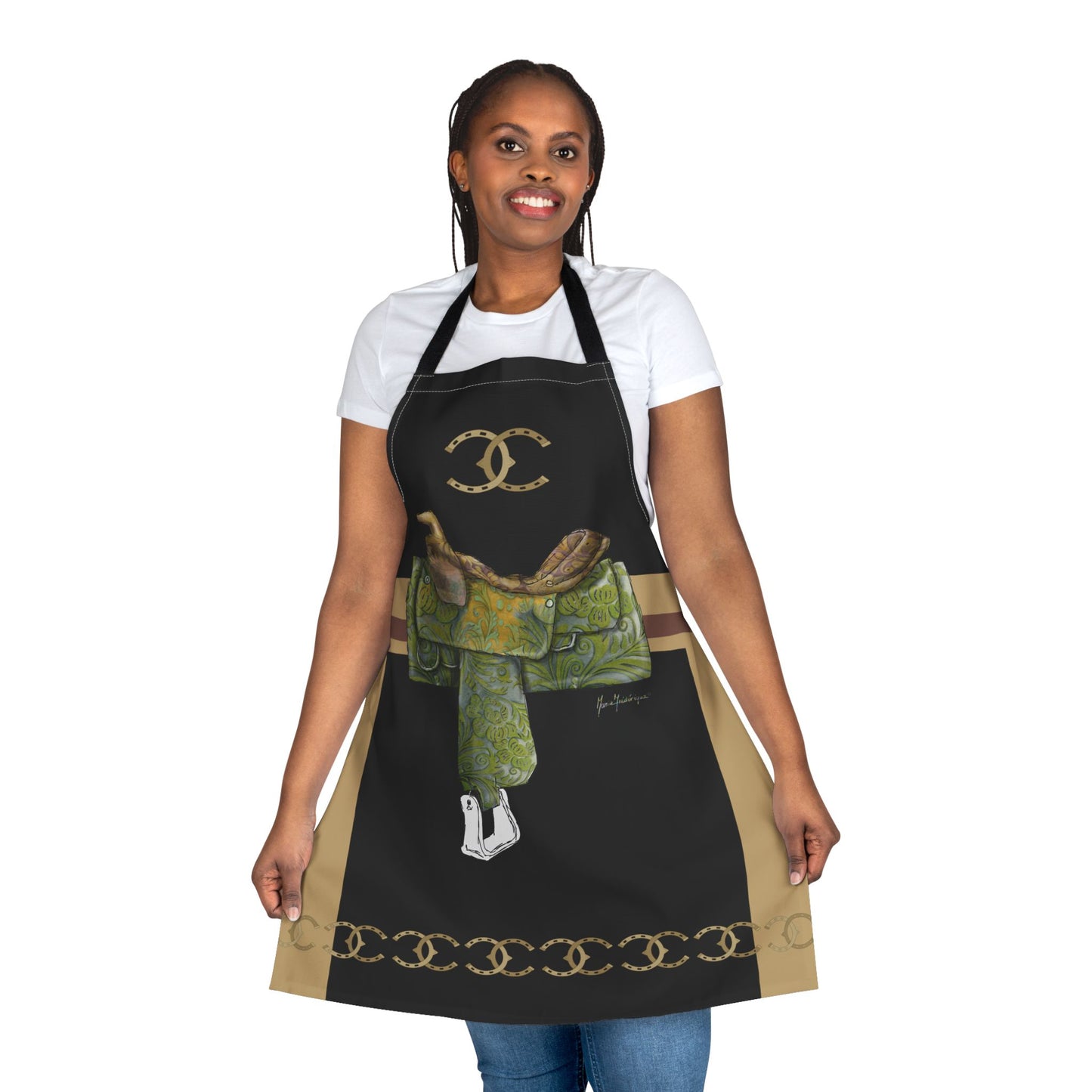 Leather Saddle Apron – Equestrian Saddle Graphic Kitchen & BBQ Apron by artist Marie Frederique
