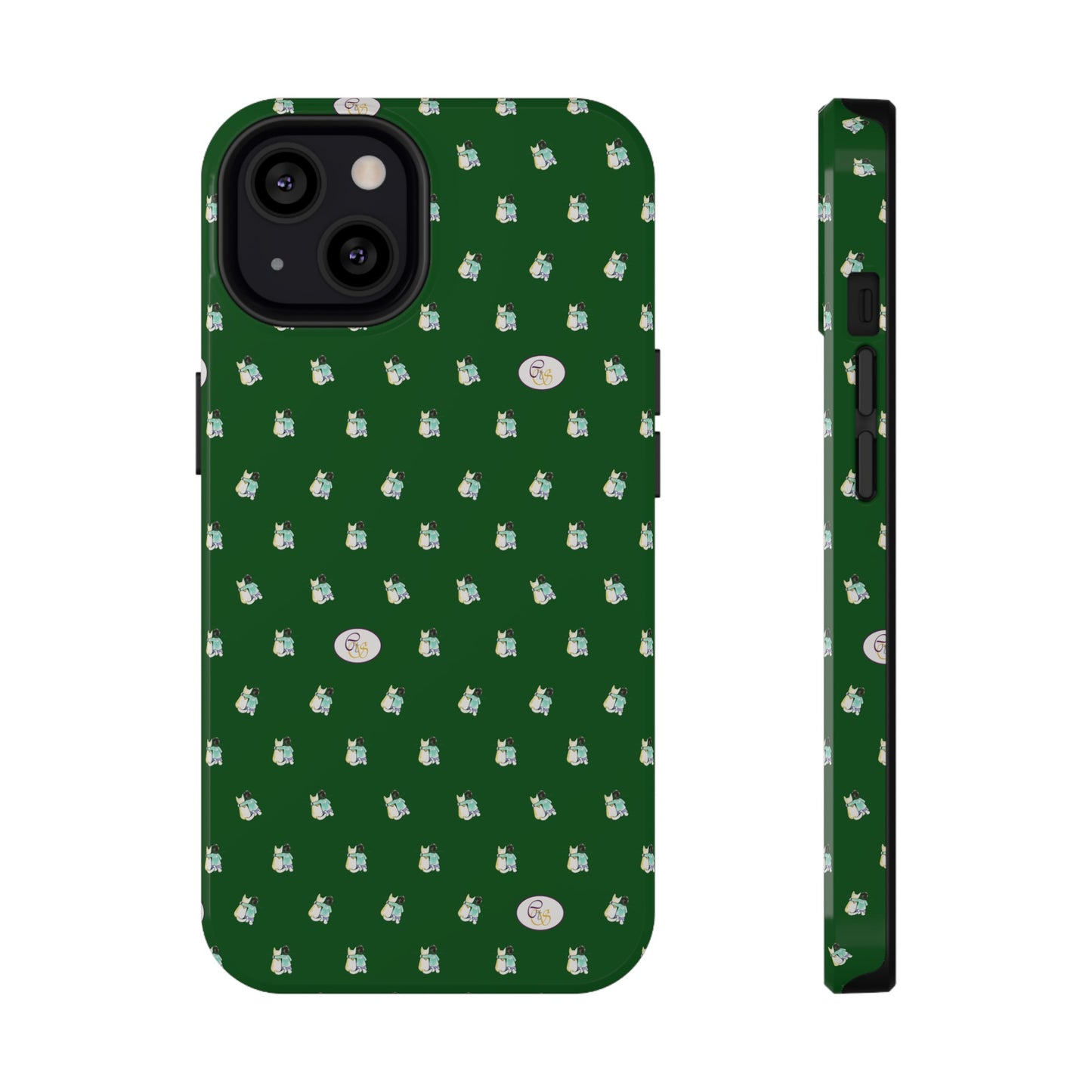 CTS Green - repeat pattern boy and dog, Impact-Resistant Phone Cases by artist Marie Frederique