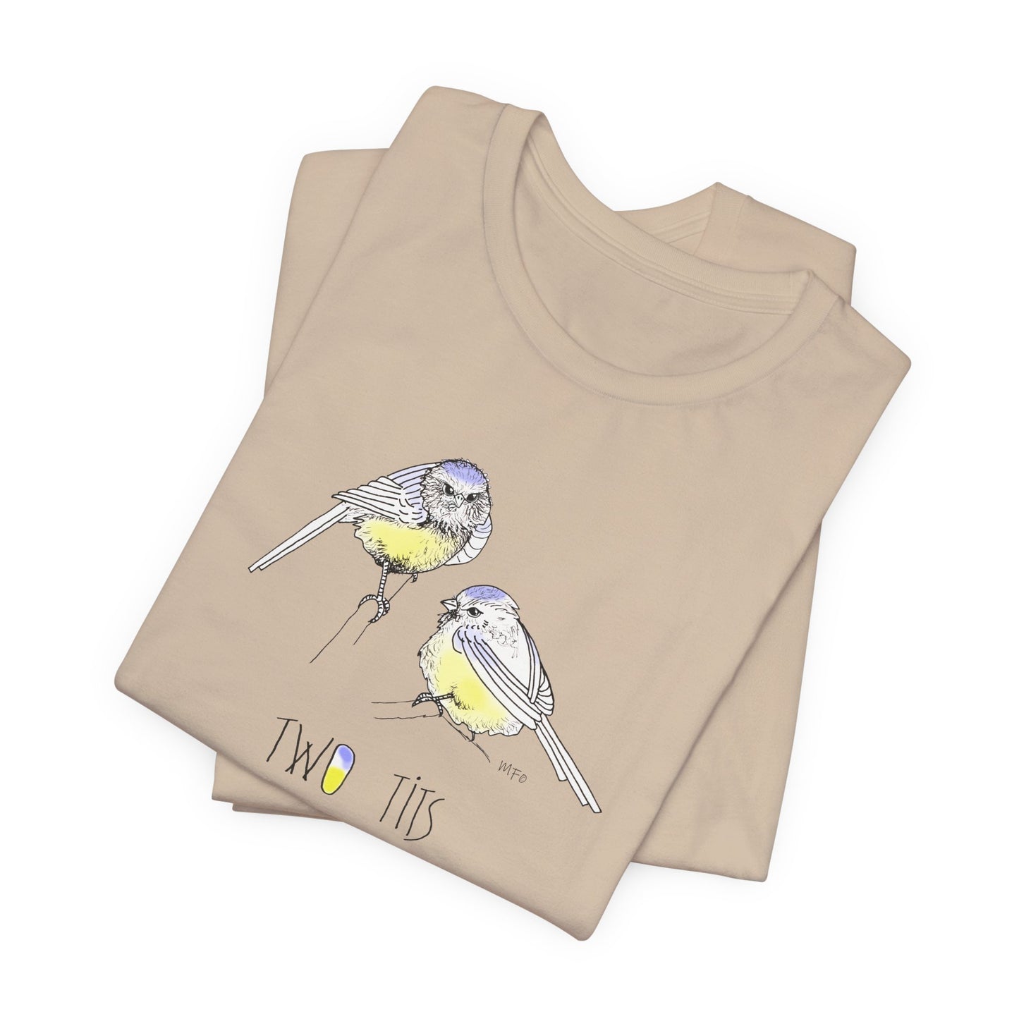 Cute Bird Graphic Tee - "Two Tits" Unisex Jersey Short Sleeve Shirt by artist Marie Frederique