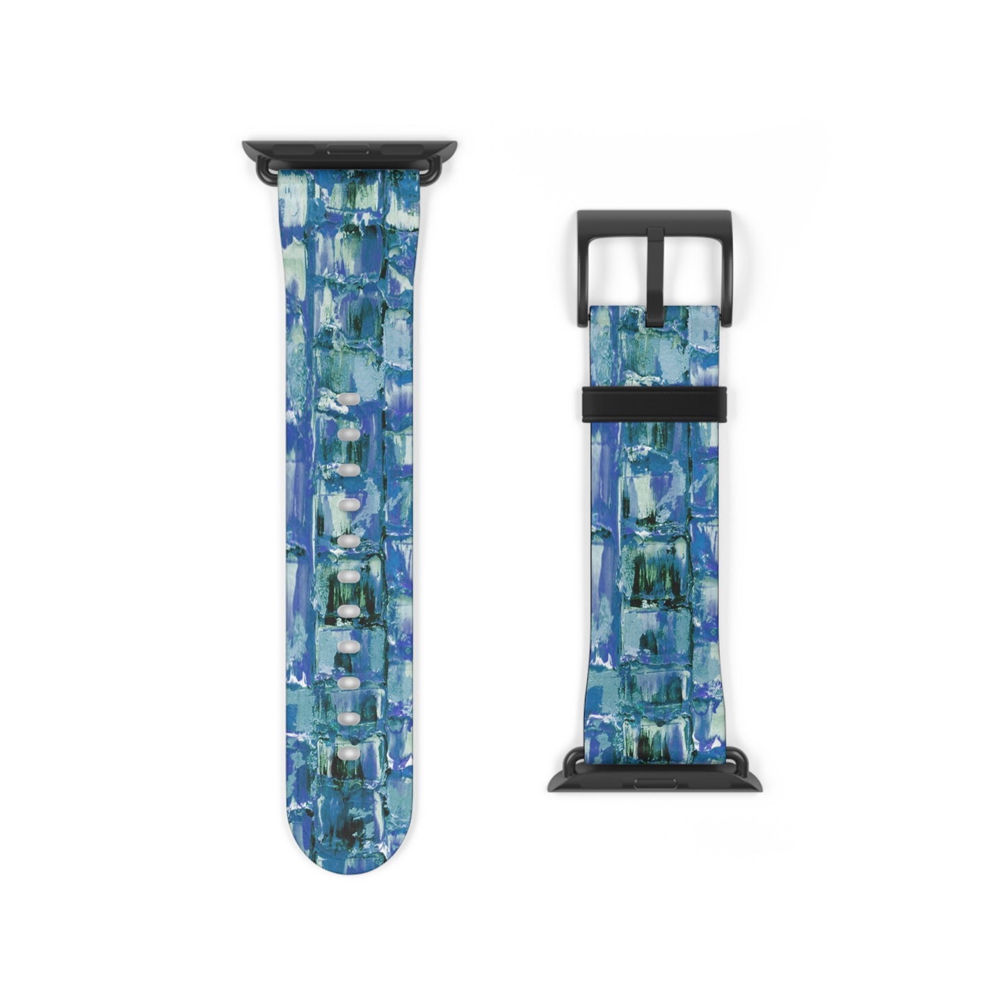 Abstract Series, Fun Blue & White toned pallet knife faux leather Watch Band by artist Marie Frederique