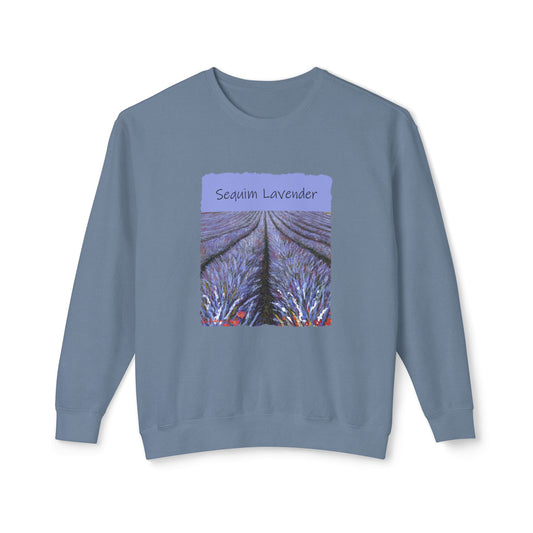 Lavender Field, Sequim WA - Unisex Lightweight Crewneck Sweatshirt by Artist Marie Frederique