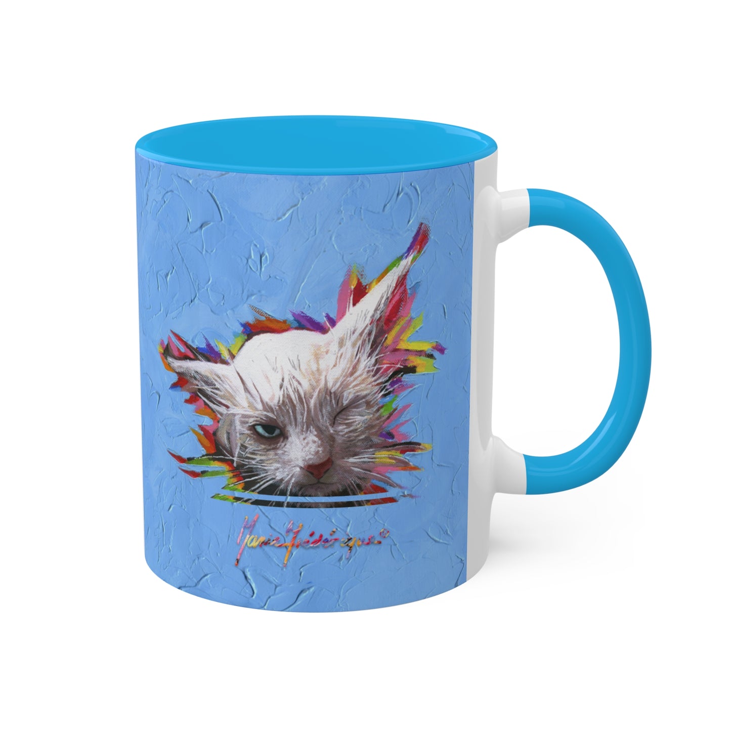 RBF - Wet cat art print Colorful Mugs, 11oz By Artist Marie Frederique