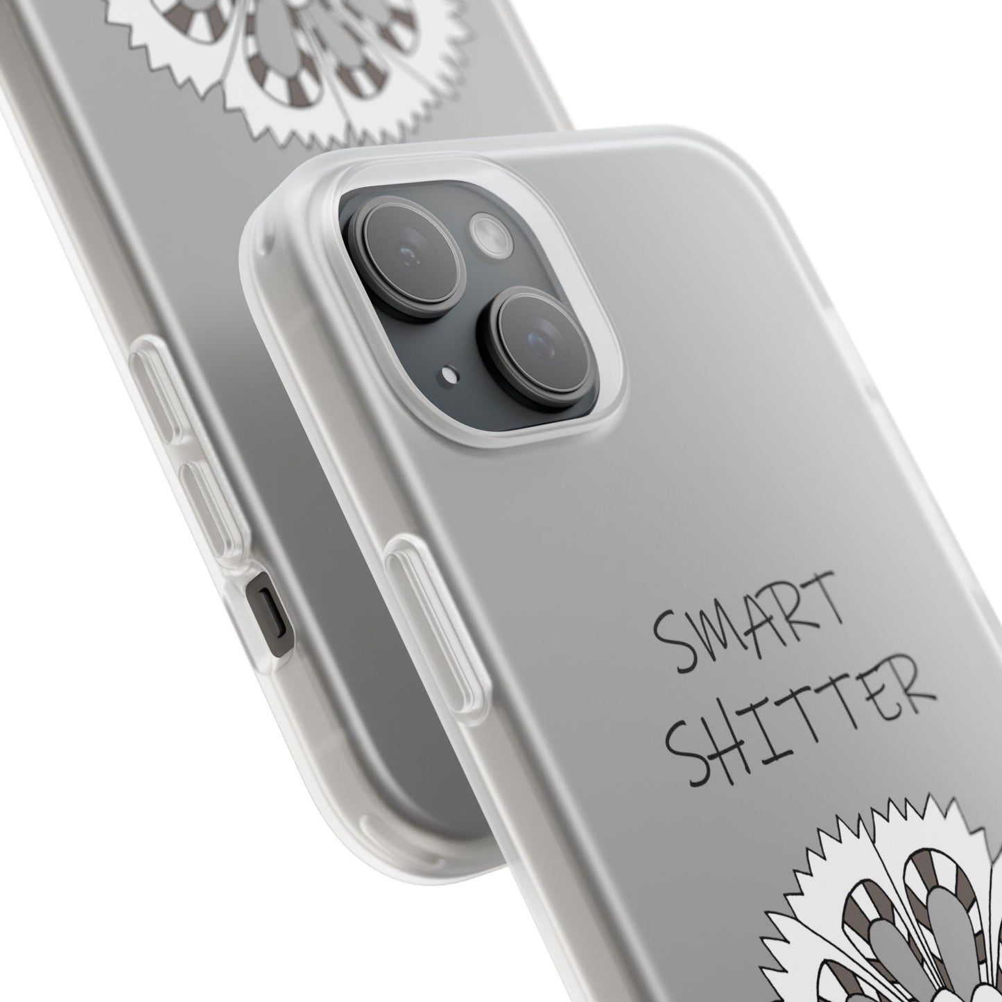 SMART SHITTER, with a Mandala Flower in black and white, Adult Humor phone case - Flexi Cases by artist Marie Frederique