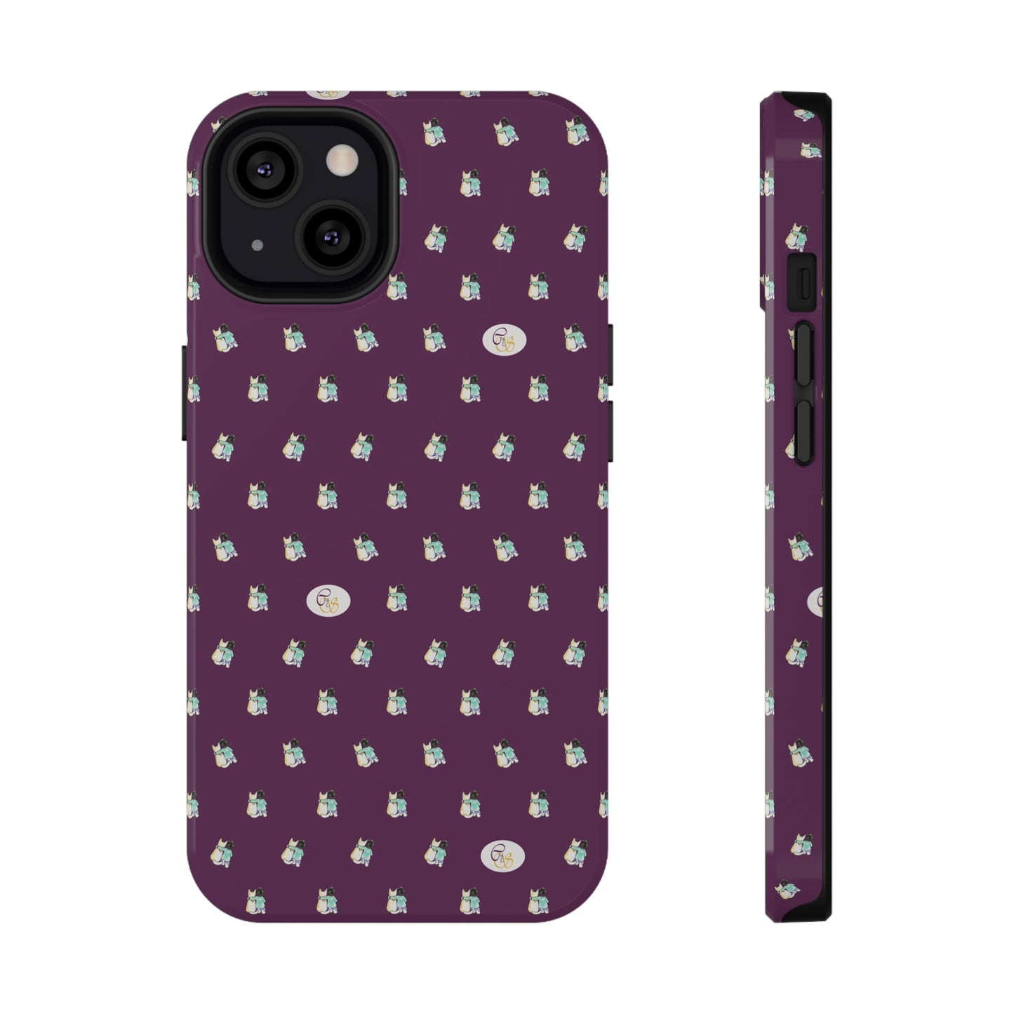 CTS Purple - repeat pattern boy and dog, Impact-Resistant Phone Cases by artist Marie Frederique