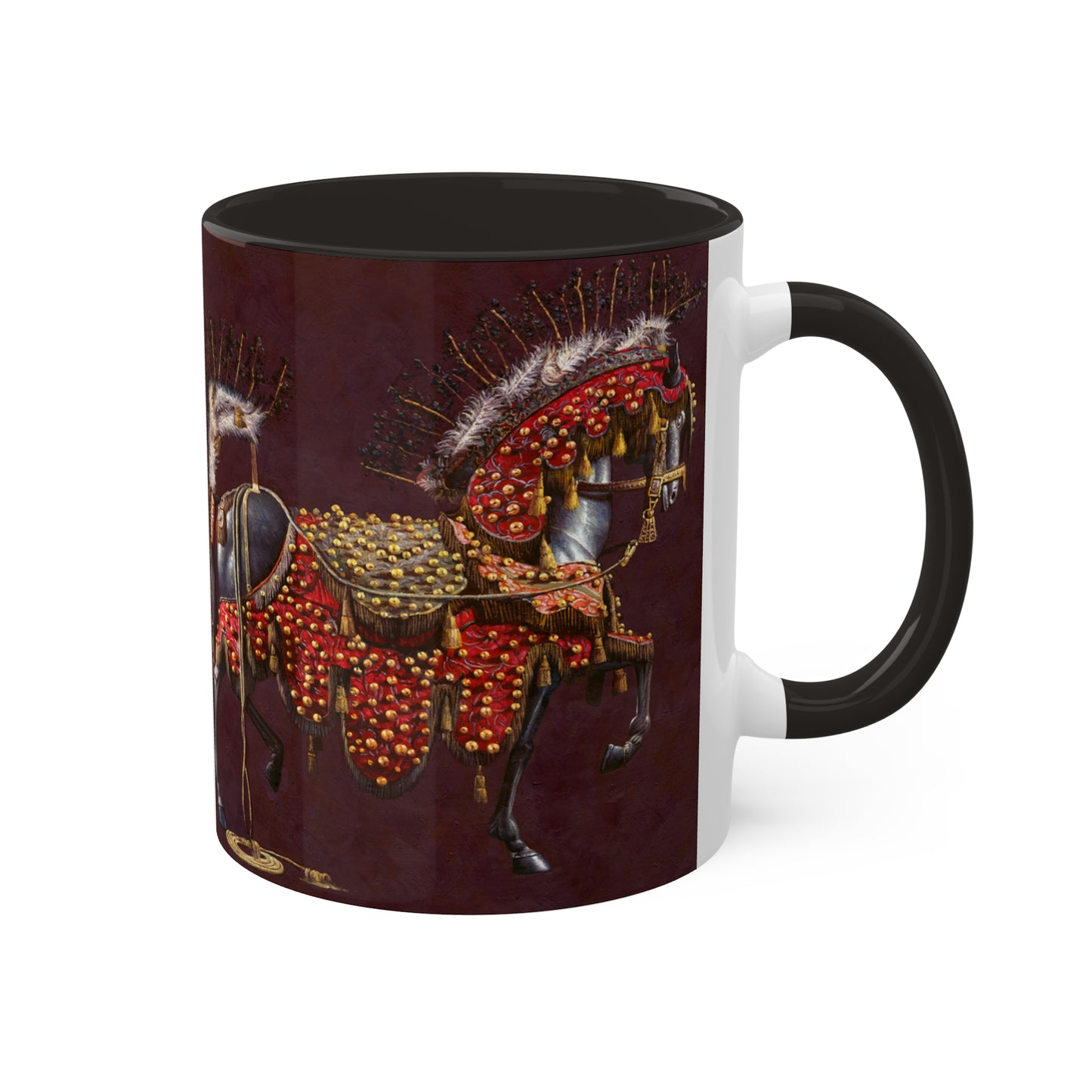 Horse in antique ceremonial red - Colorful Mugs, 11oz by Artist Marie Frederique