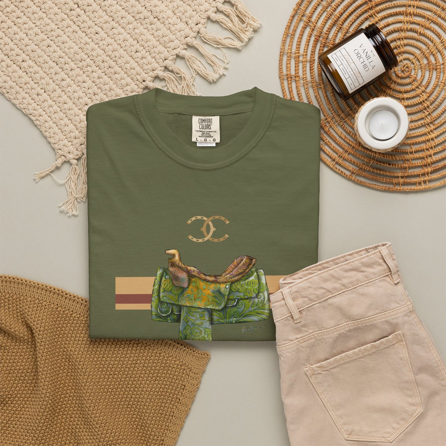 Western Saddle Equestrian Graphic T-Shirt by artist Marie Frederique