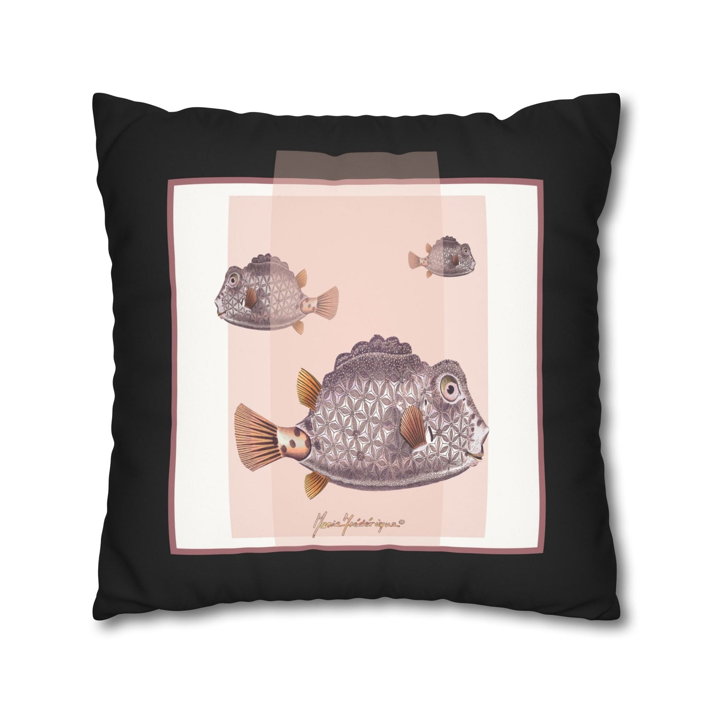 Boxfish Faux Suede Pillowcase — Decorative Square Throw Pillow Cover by artist Marie Frederique