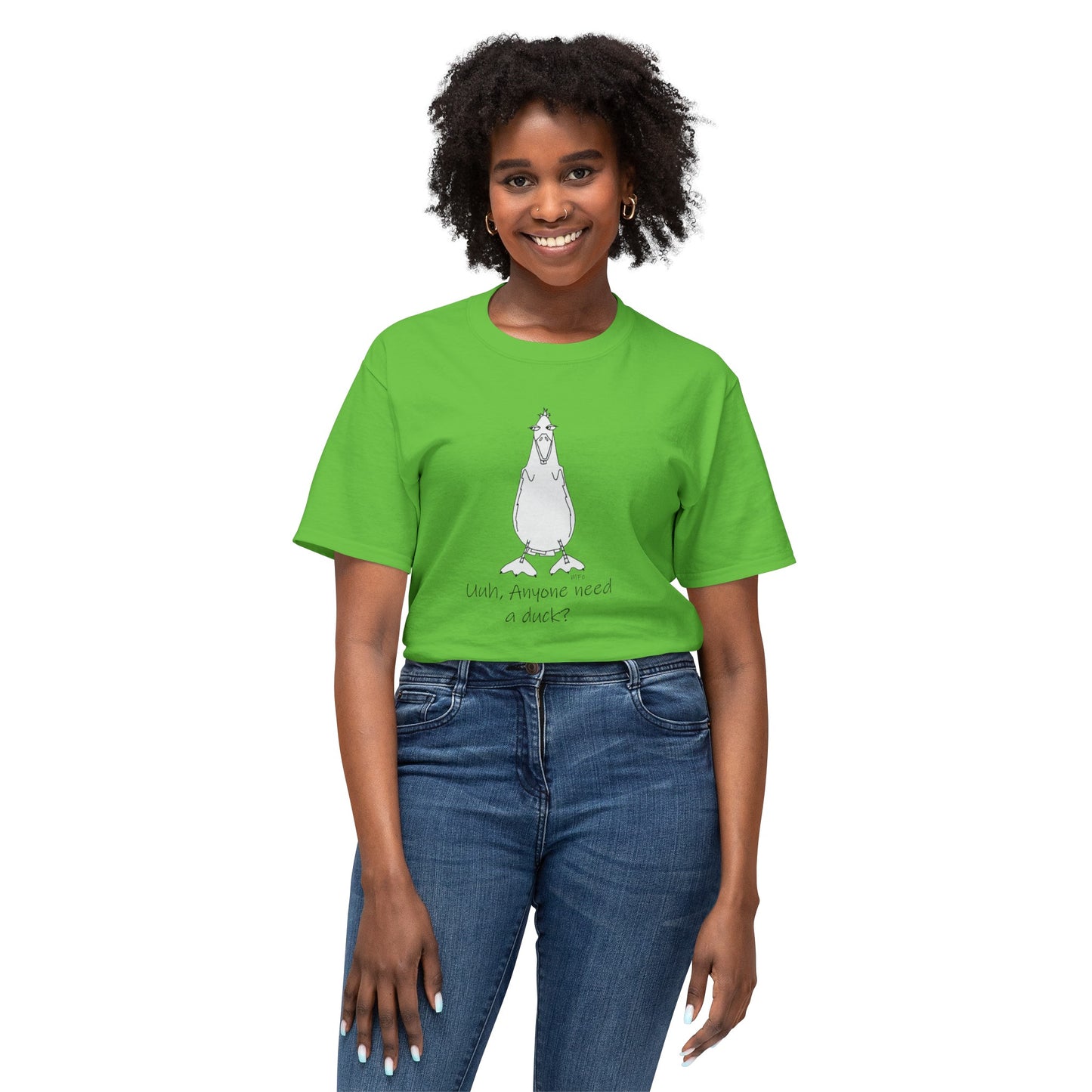 Duck Lovers "Uuh, Anyone need a duck?" - Unisex HD Cotton™ T-shirt by artist Marie Frederique