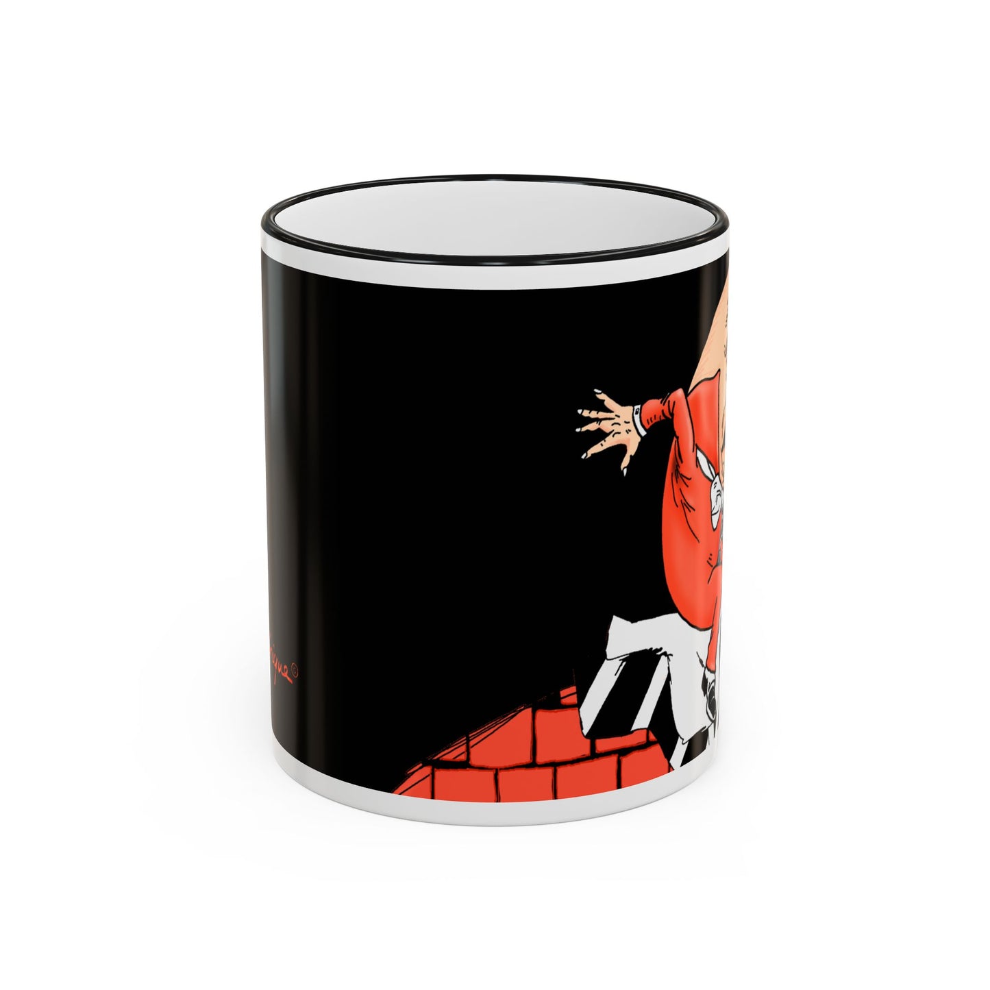 Humpty Jumpty Cartoon Accent Rim Mug — Satirical 'Wall' Design (11oz, 15oz) by artist Marie Frederique
