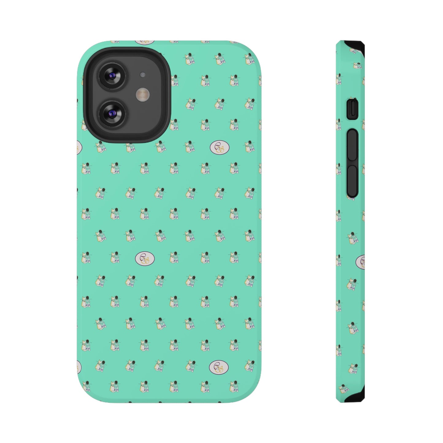 CTS Aqua - repeat pattern boy and dog, Impact-Resistant Phone Cases by artist Marie Frederique