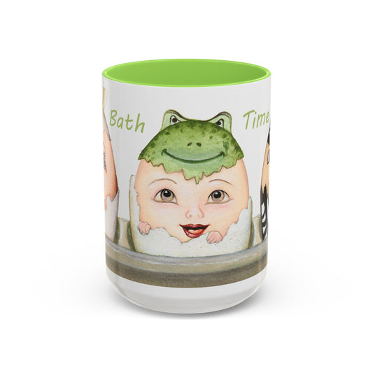 Whimsical Egg Crate 1 "Bath Time", Colorful Mug in black or green, 11oz by Artist Marie Frederique