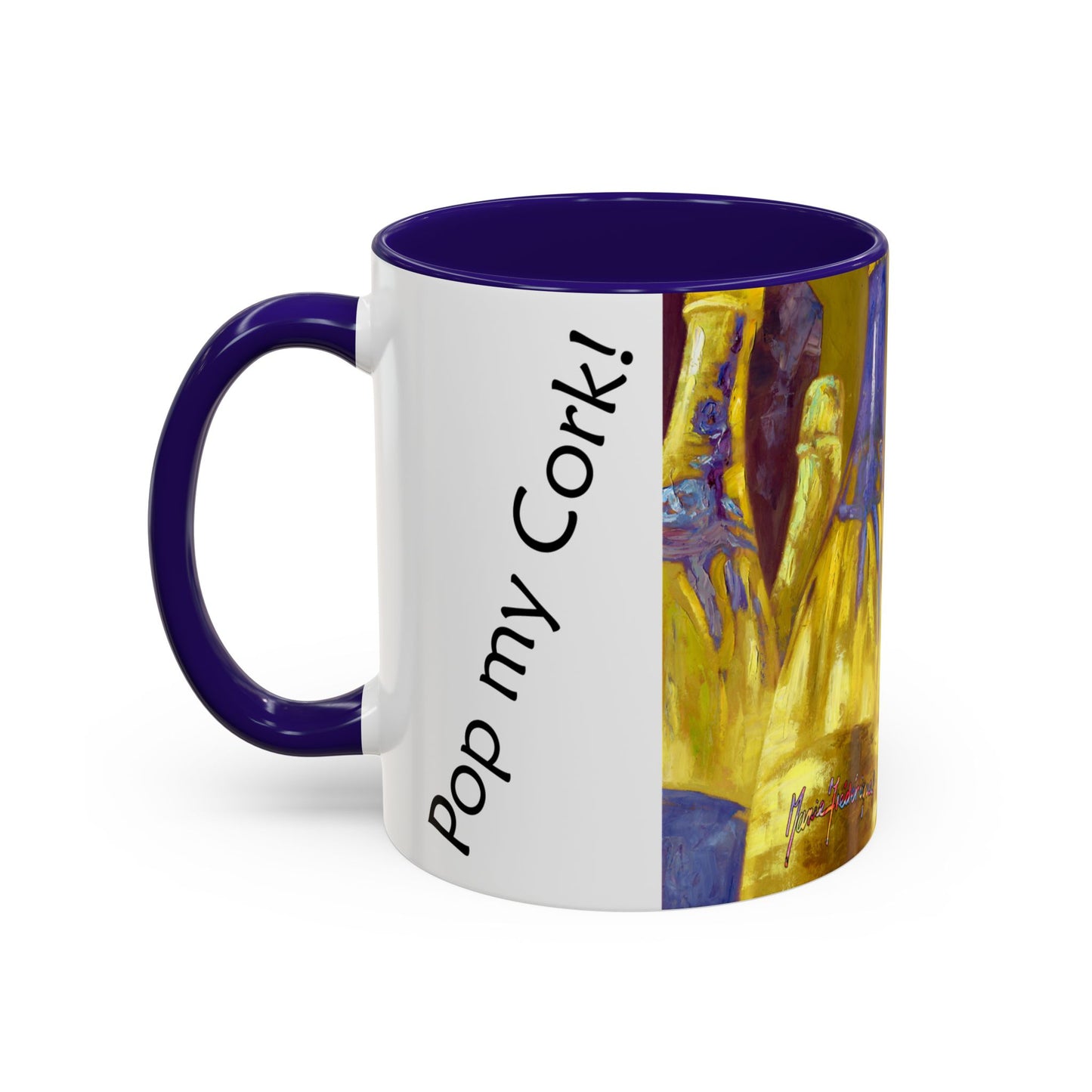 Celebration Pop my Cork! Colorful Mugs (11oz, 15oz) by artist Marie Frederique