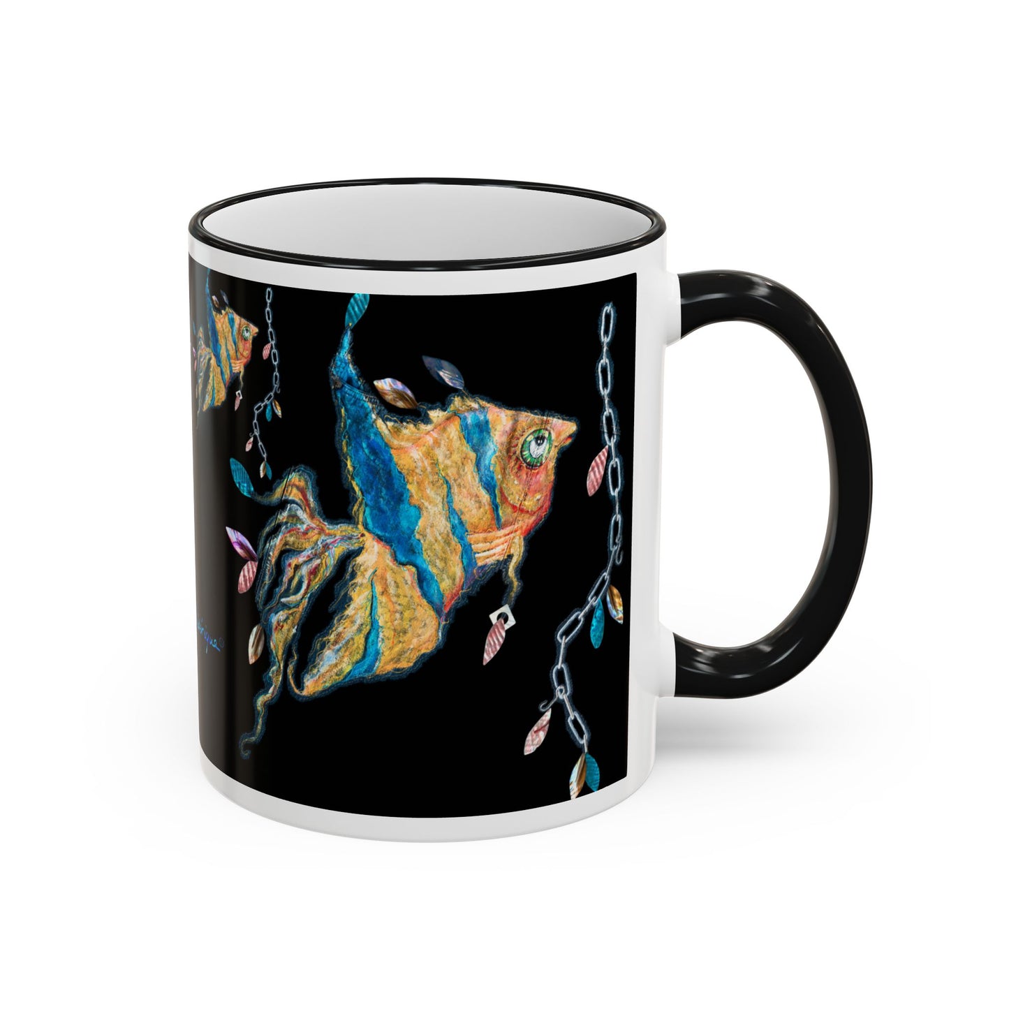 Angel Fish Artistic Sea Creature - Accent Rim Mug 11oz & 15oz by artist Marie Frederique