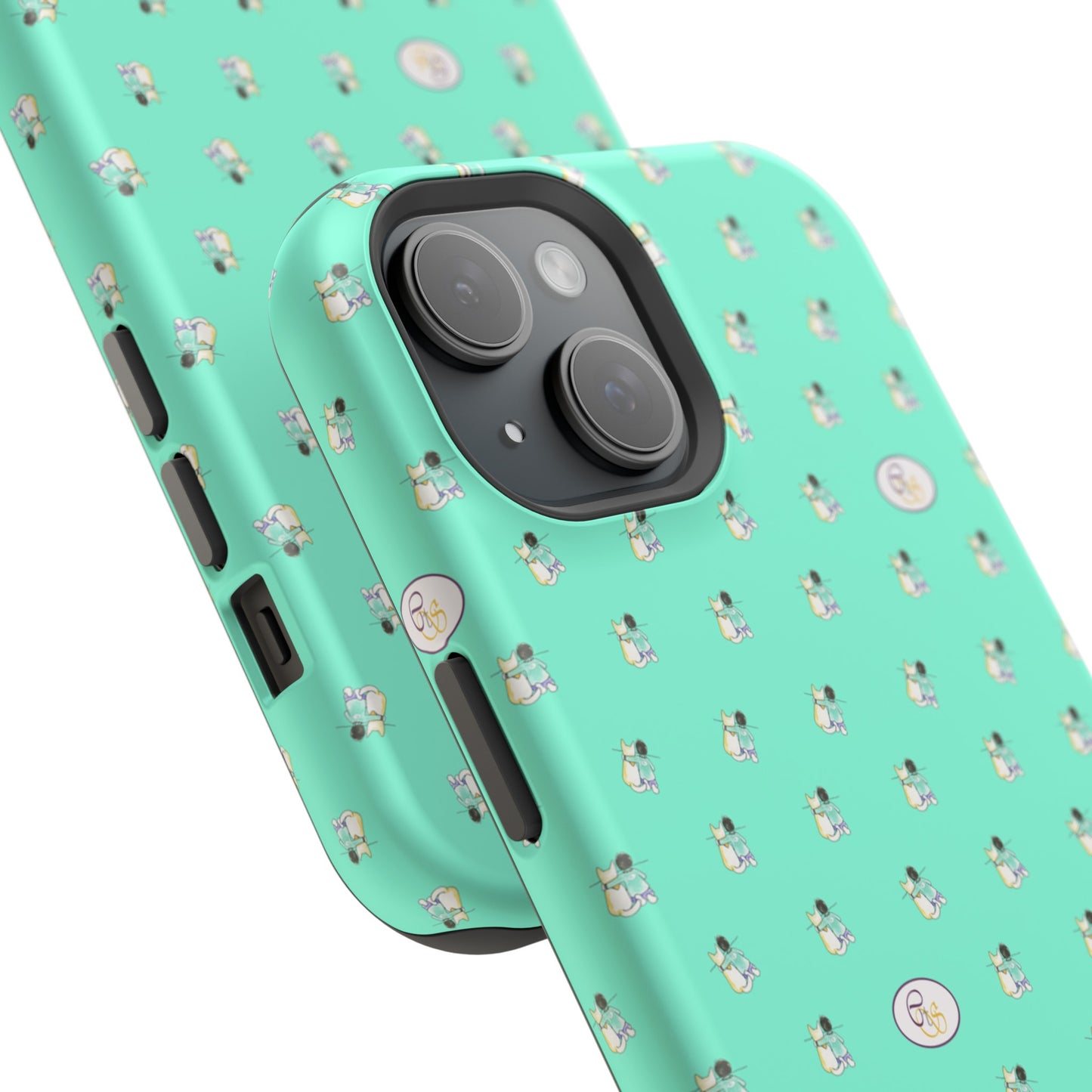 CTS Aqua - repeat pattern boy and dog, Impact-Resistant Phone Cases by artist Marie Frederique