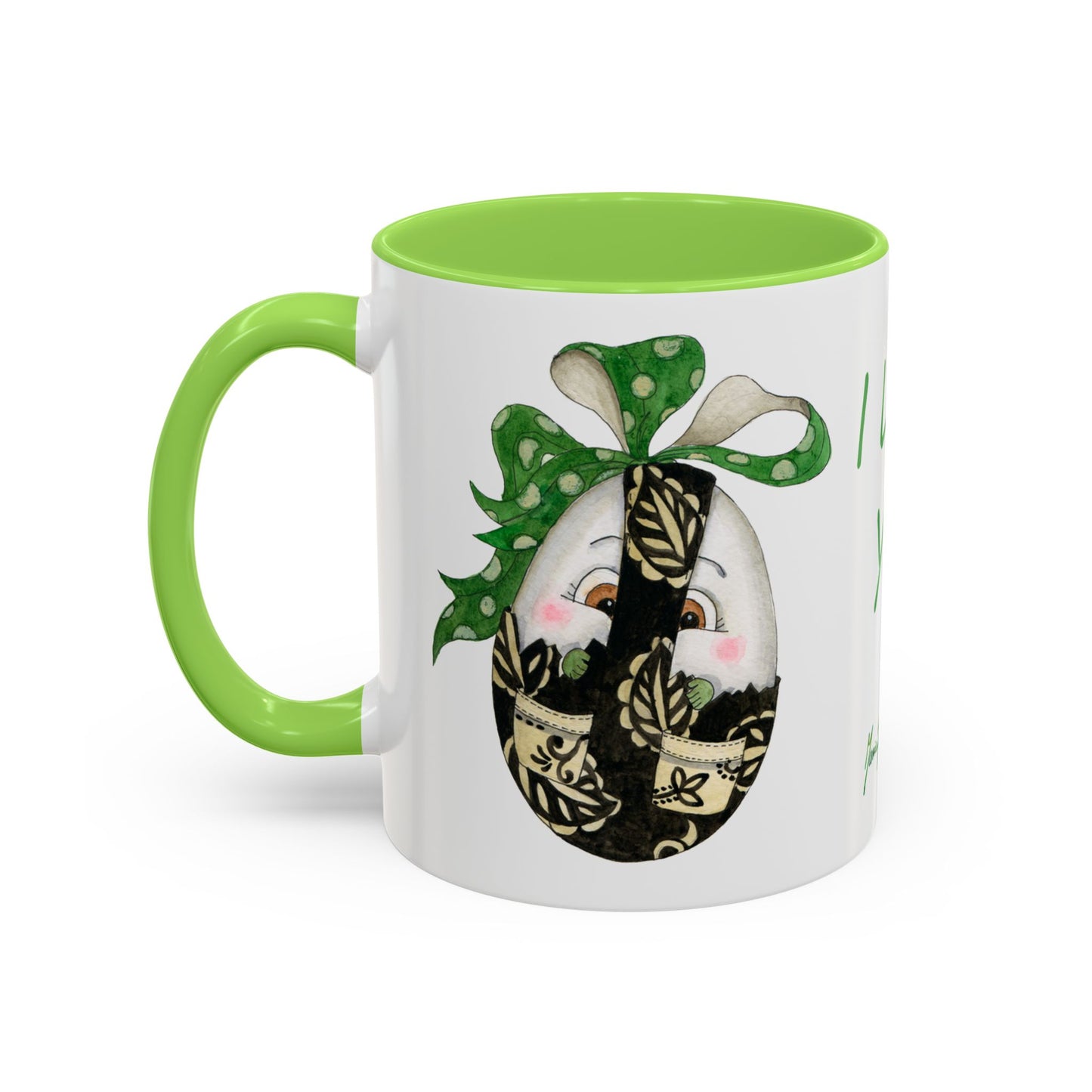 Whimsical Mugs with I Love You Egg Design - Valentine's Day/Easter Gift by artist Marie Frederique
