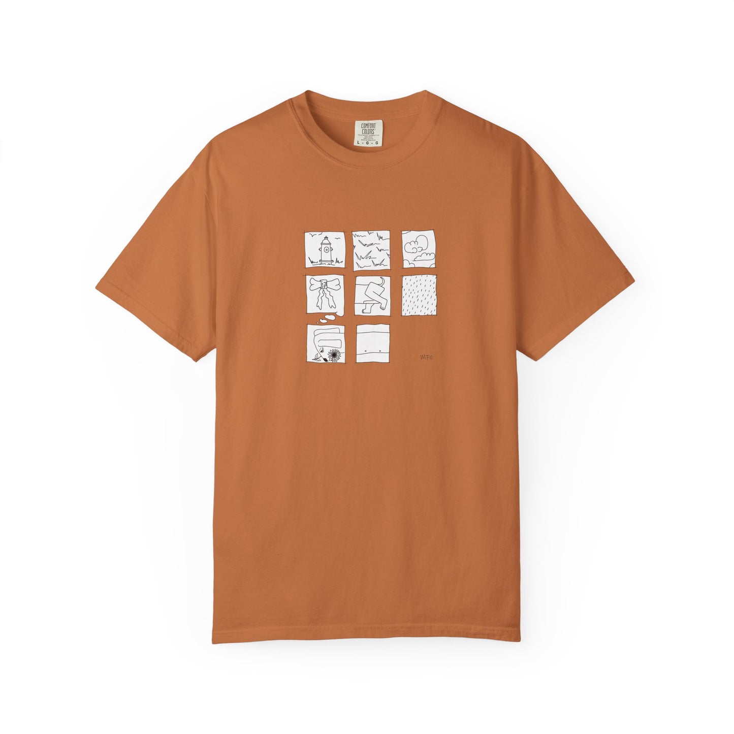 Dachshund Graphic T-Shirt — Minimalist Nine-Panel Illustration Tee by artist Marie Frederique