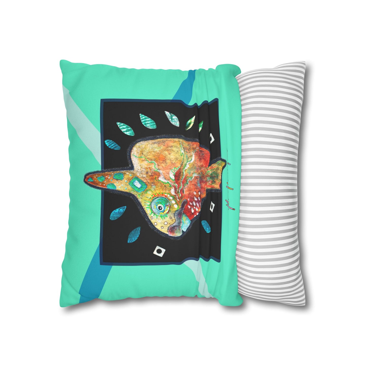 Tropical Sunfish Faux Suede Pillowcase by artist Marie Frederique